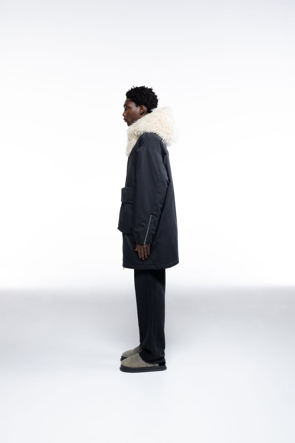 Cole Buxton | Wool Hooded Parka | Mens | Black