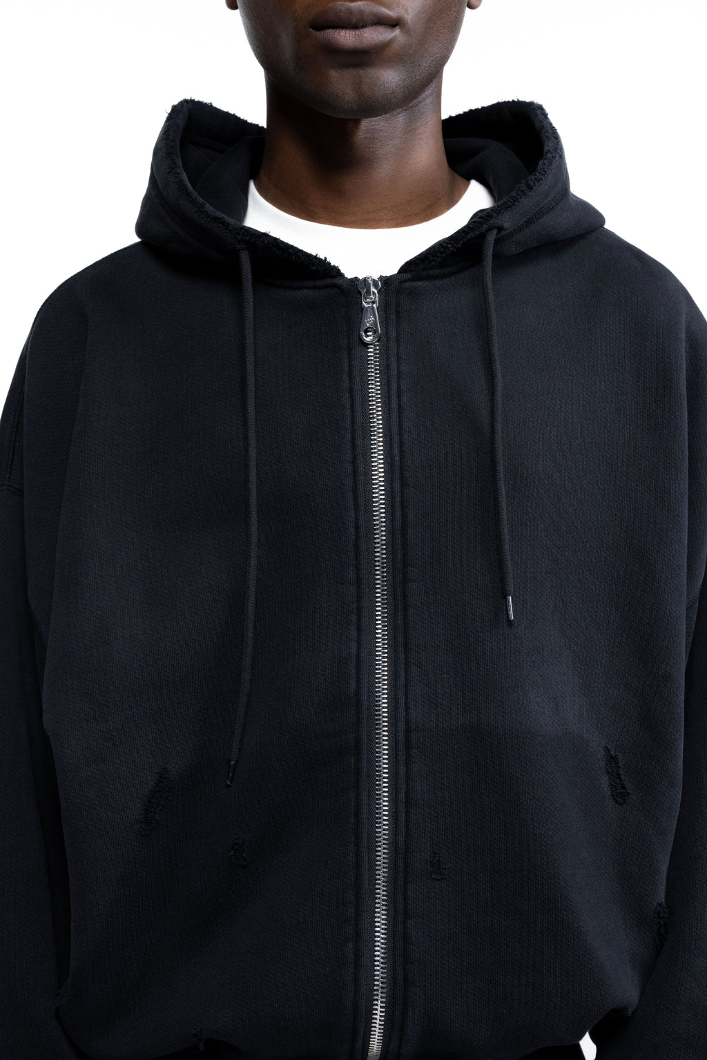 Cole Buxton | Distressed Zipped Hoodie | Mens | Washed Black