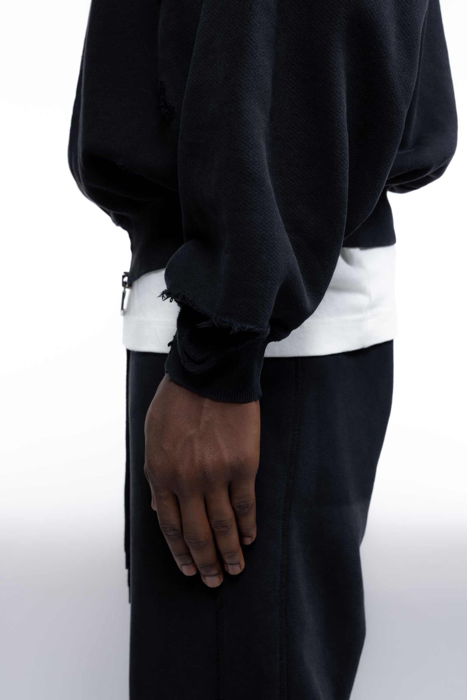 Cole Buxton | Distressed Zipped Hoodie | Mens | Washed Black