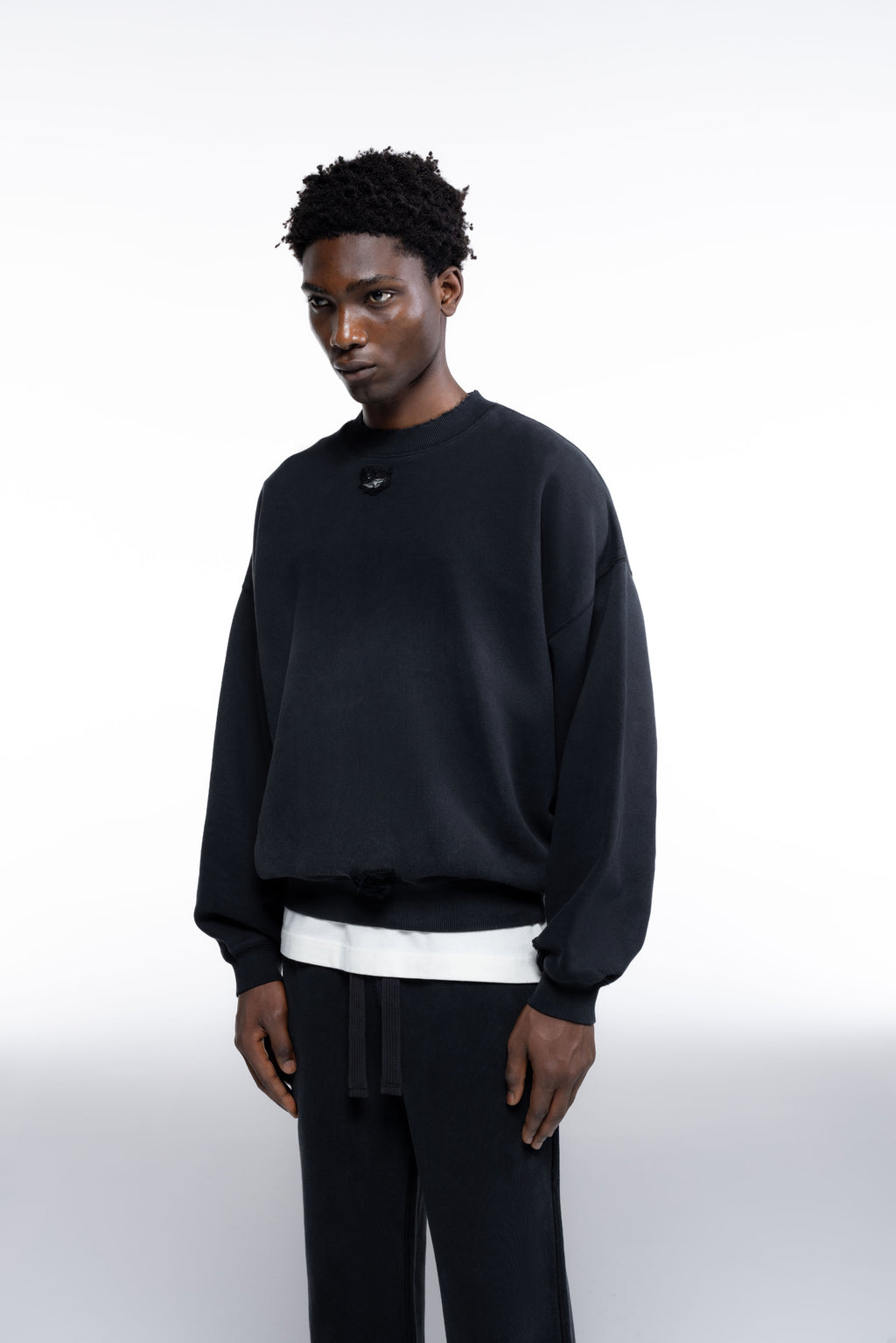 Cole Buxton | Distressed Sweatshirt | Mens | Washed Black