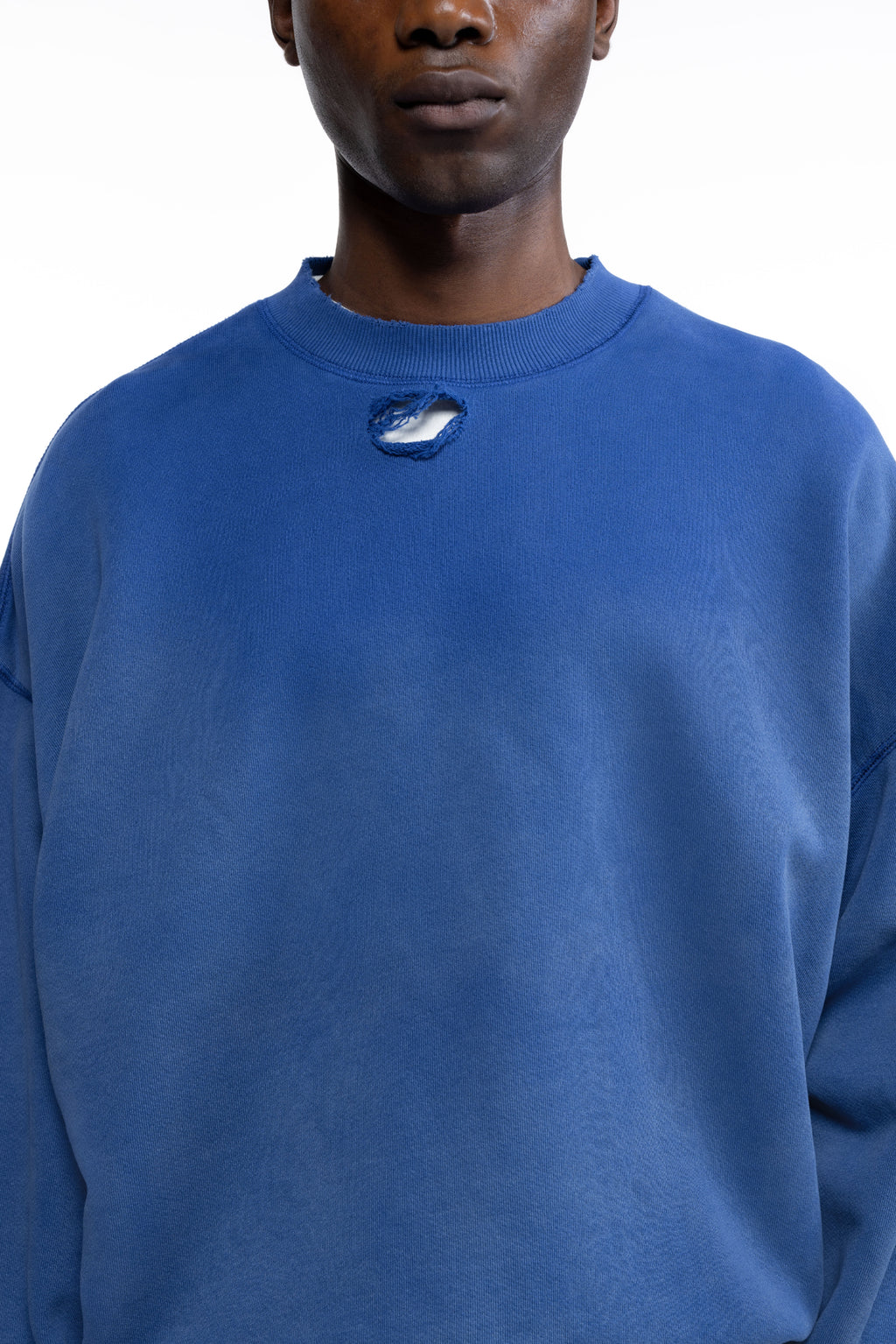 Cole Buxton | Distressed Sweatshirt | Mens | Washed Cobalt Blue