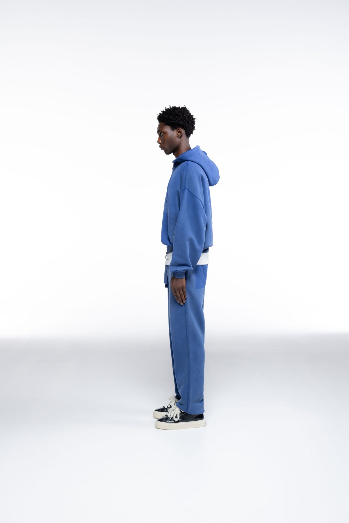 Cole Buxton | Distressed Hoodie | Mens | Washed Cobalt Blue