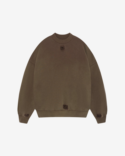 Cole Buxton | Distressed Sweatshirt | Mens | Washed Brown
