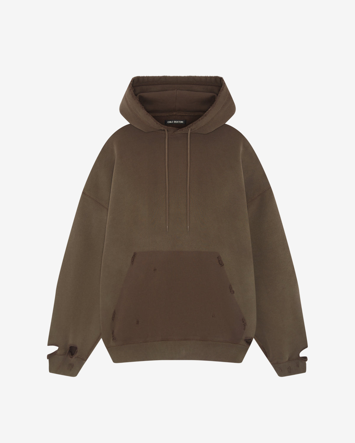 Cole Buxton | Distressed Hoodie | Mens | Washed Brown