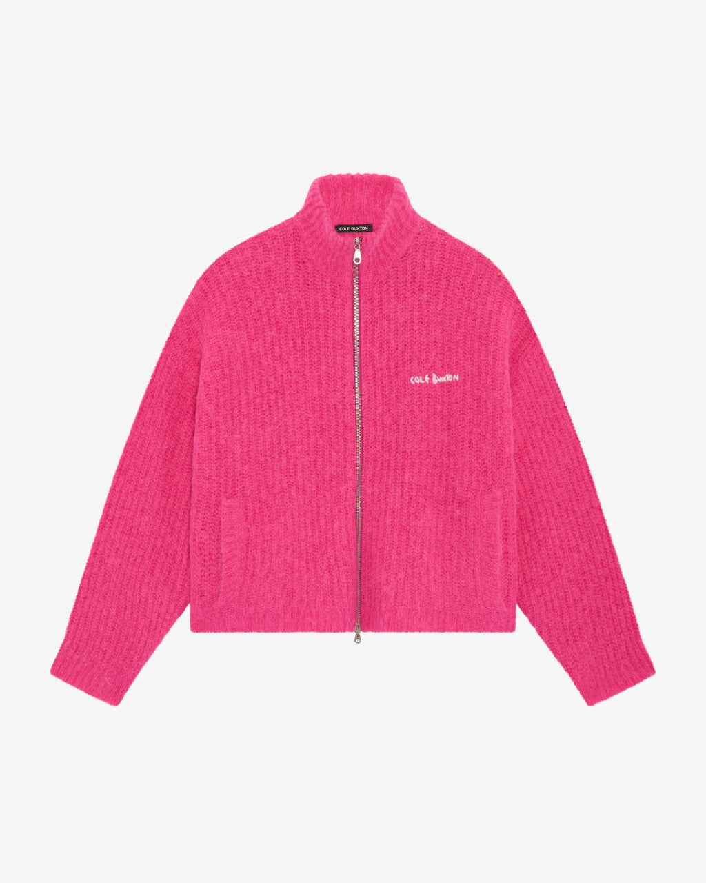 Cole Buxton | Embroidered Rib Knit Zip Through | Mens | Pink