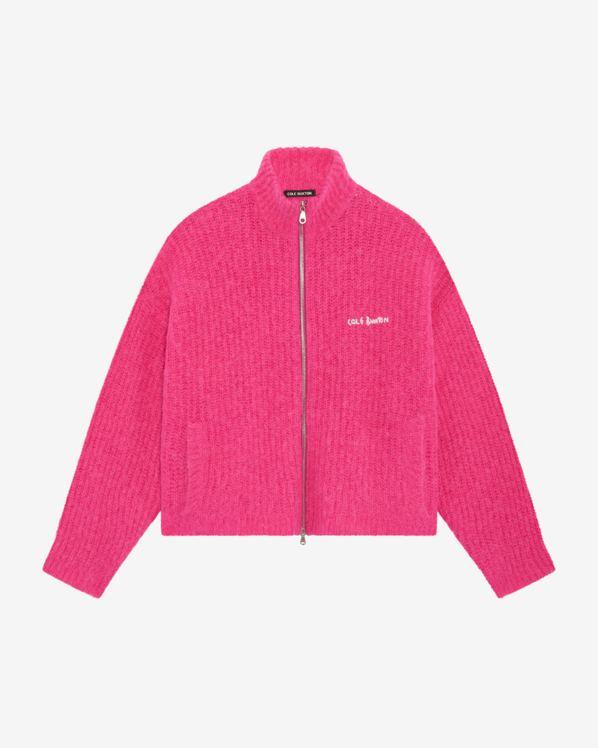 Cole Buxton | Embroidered Rib Knit Zip Through | Mens | Pink