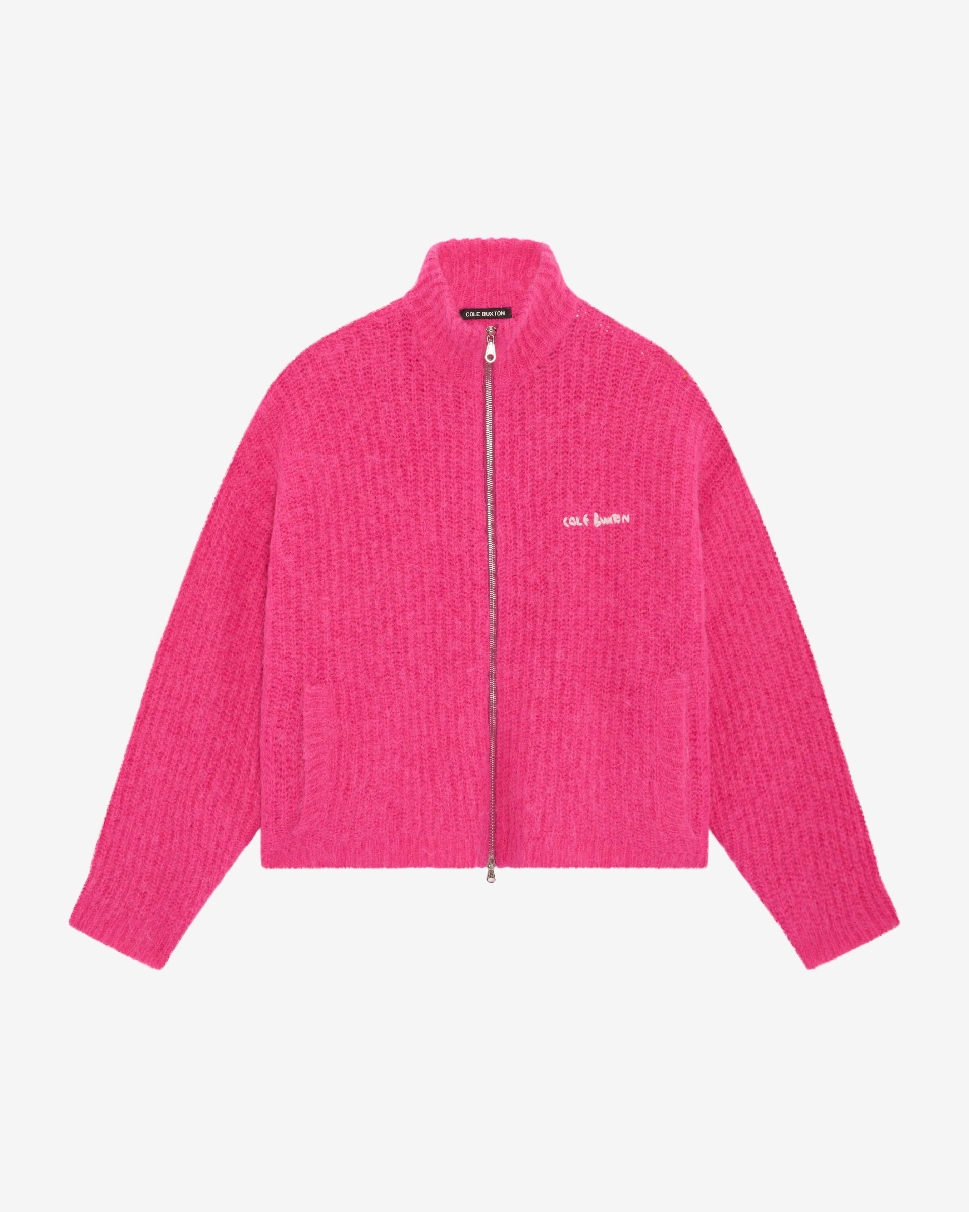 Cole Buxton | Embroidered Rib Knit Zip Through | Mens | Pink