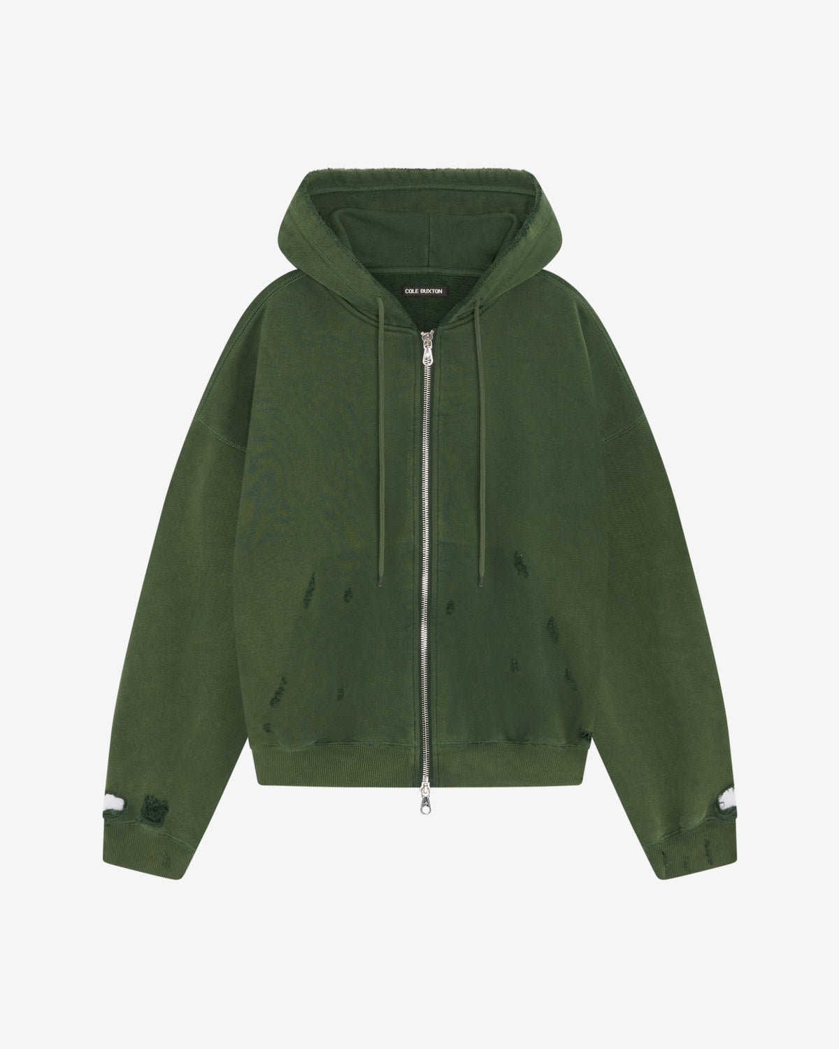 Cole Buxton | Distressed Zipped Hoodie | Mens | Washed Forest Green