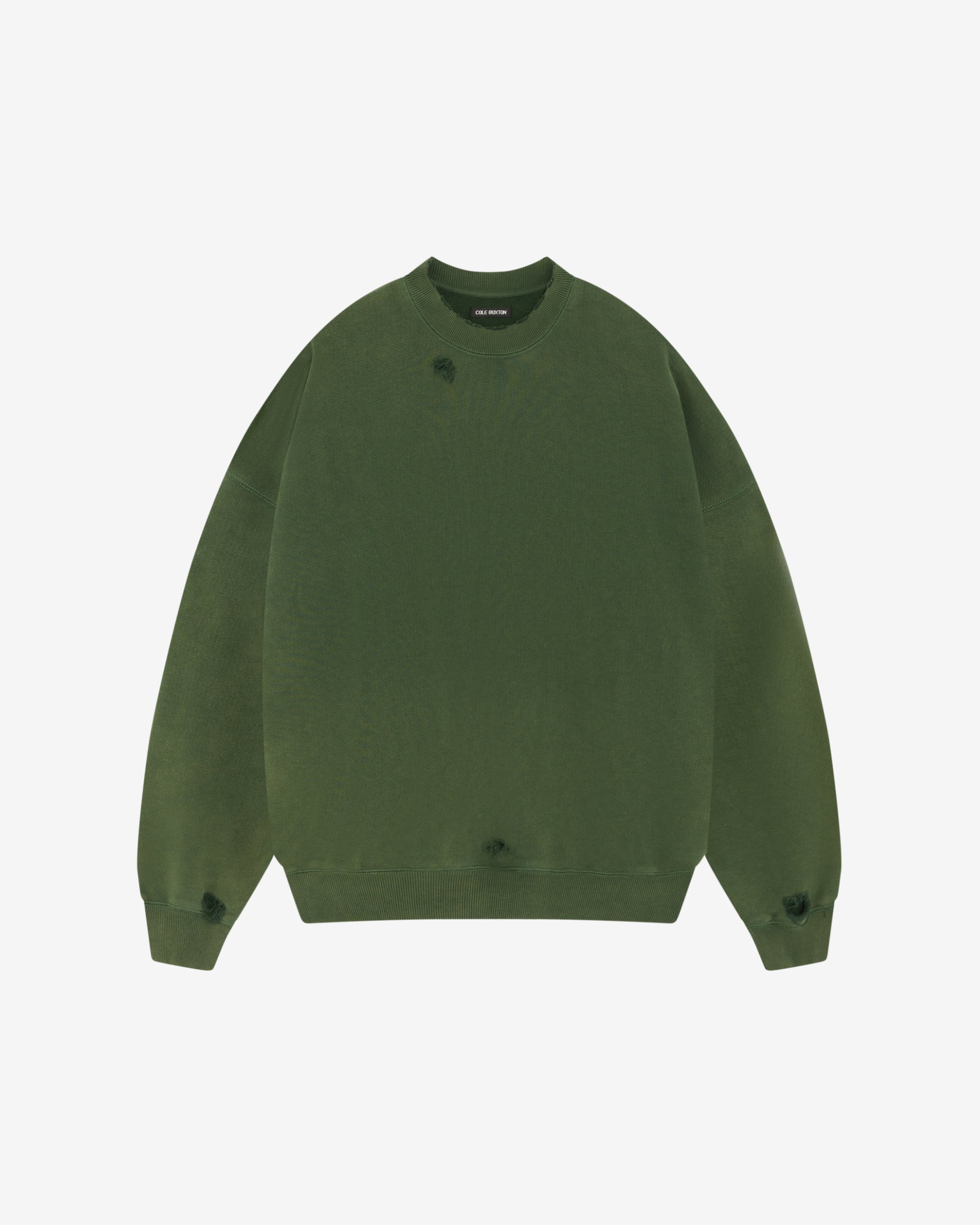 Cole Buxton | Distressed Sweatshirt | Mens | Washed Forest Green