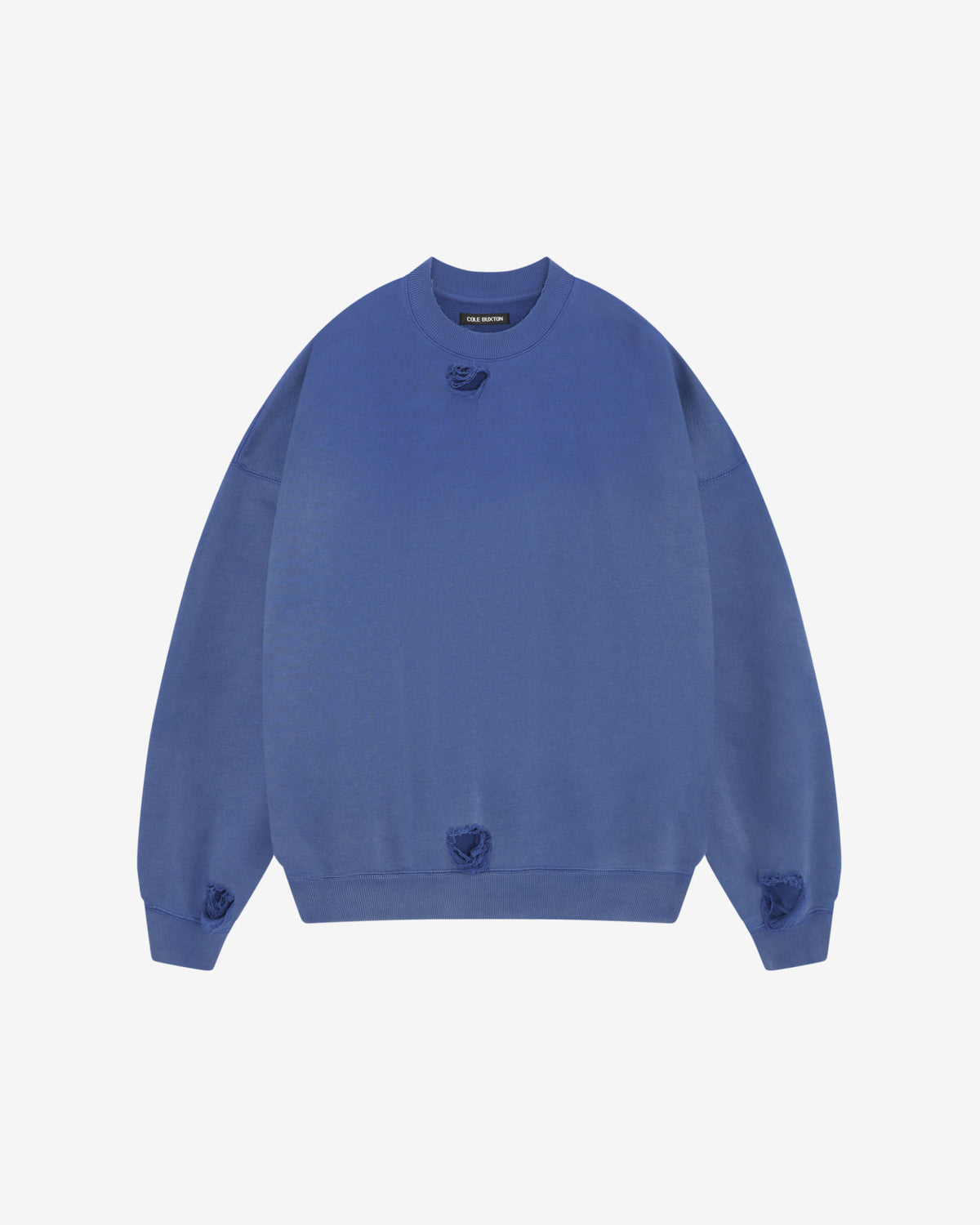 Cole Buxton | Distressed Sweatshirt | Mens | Washed Cobalt Blue