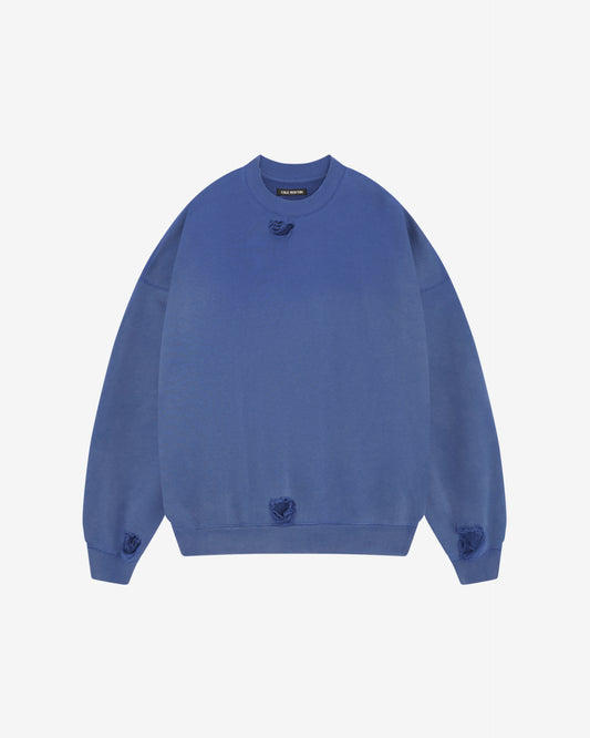 Cole Buxton | Distressed Sweatshirt | Mens | Washed Cobalt Blue