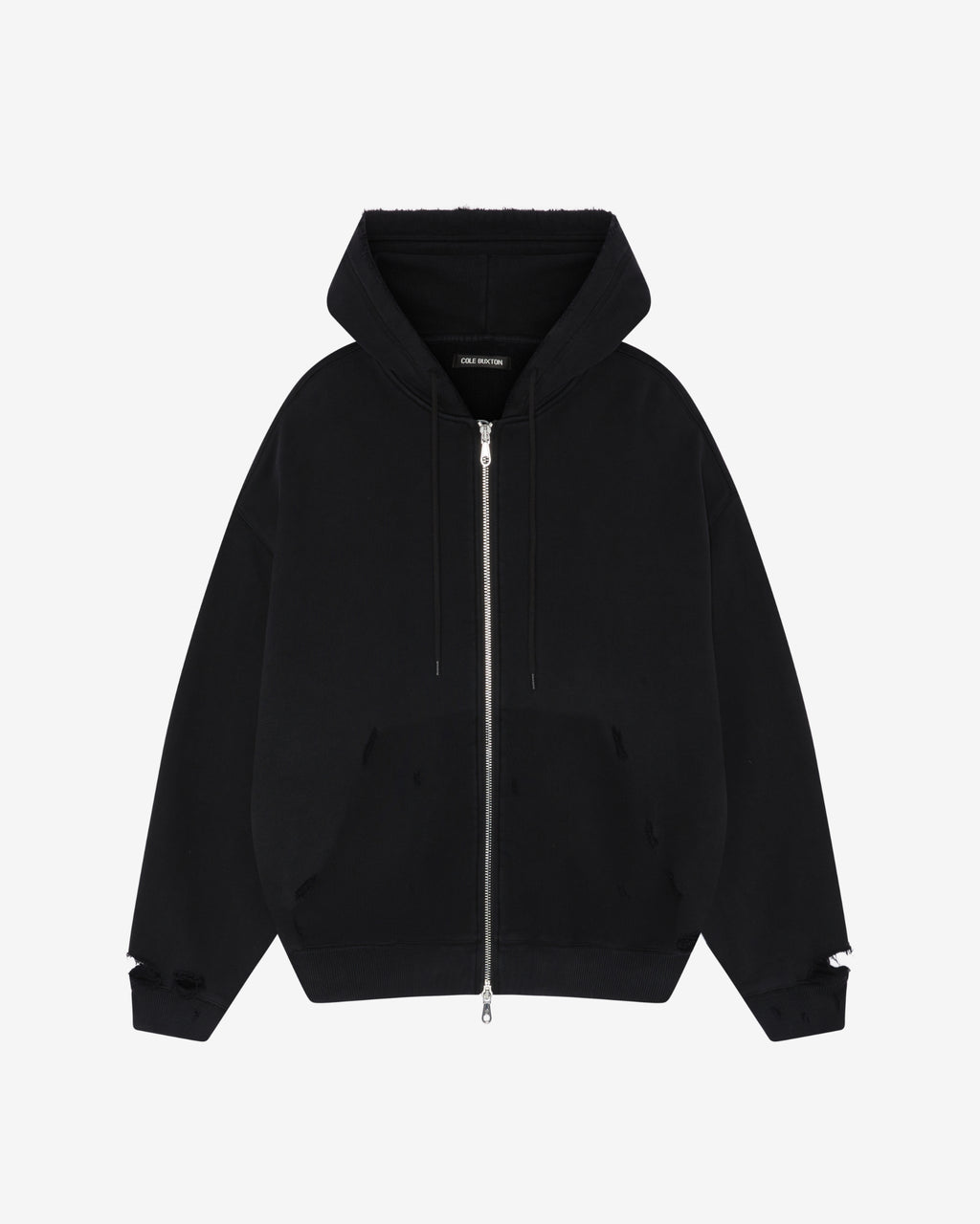 Cole Buxton | Distressed Zipped Hoodie | Mens | Washed Black