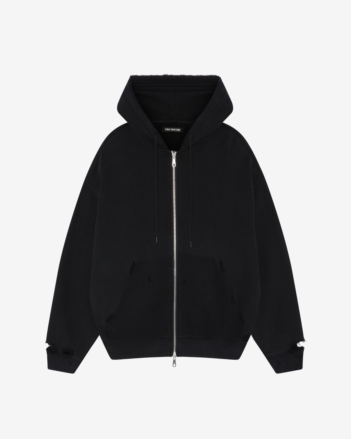 Cole Buxton | Distressed Zipped Hoodie | Mens | Washed Black