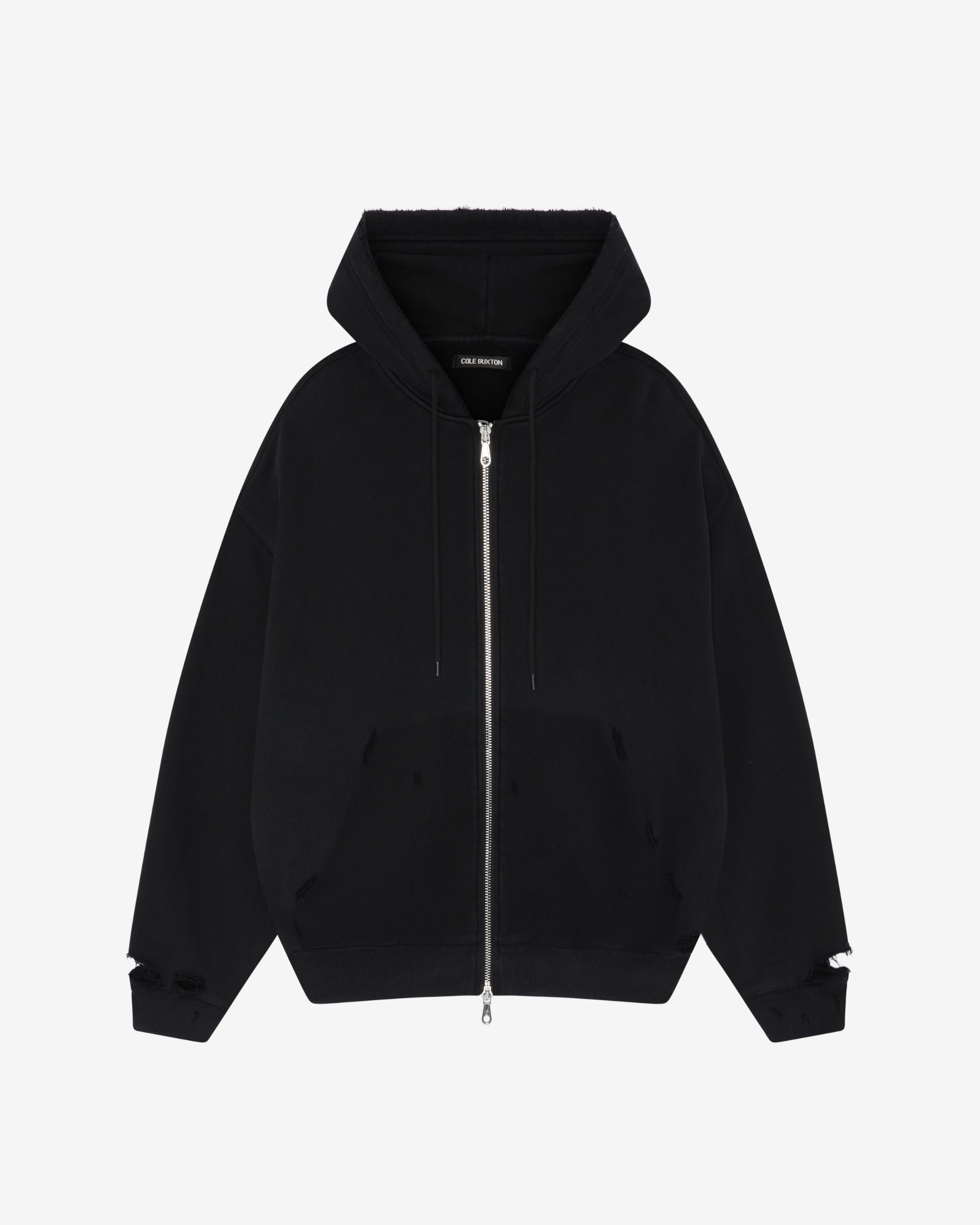 Cole Buxton | Distressed Zipped Hoodie | Mens | Washed Black