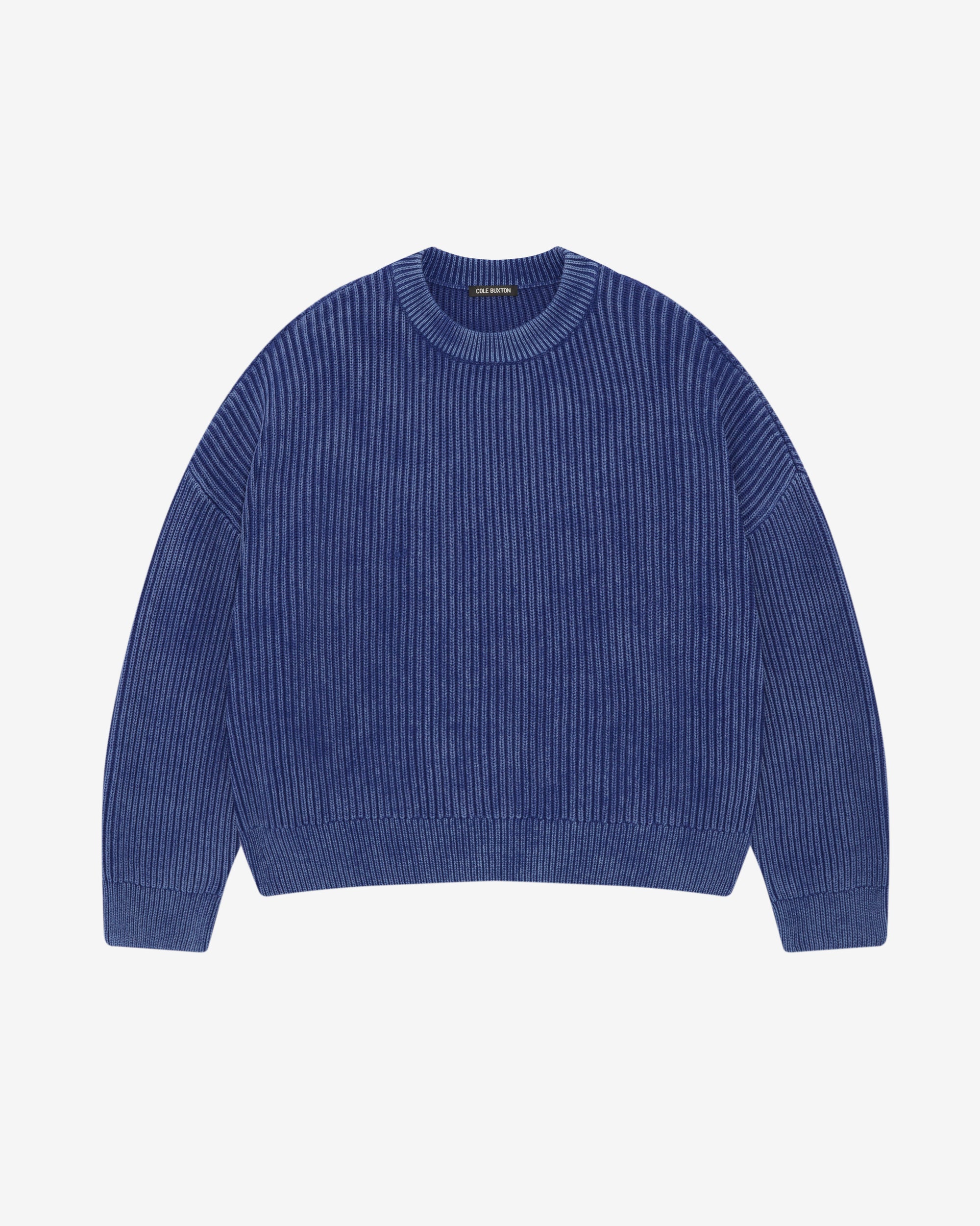 Cole Buxton | Acid Wash Knit Sweatshirt | Mens | Washed Blue