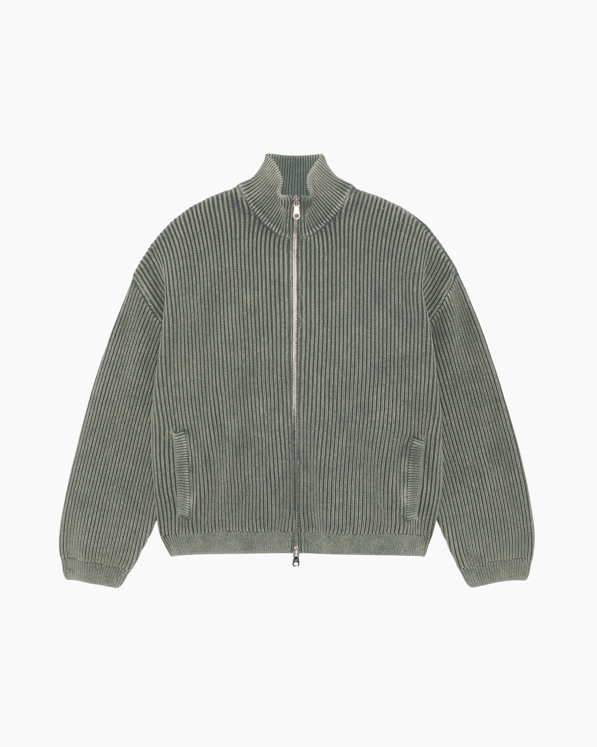 Cole Buxton | Acid Wash Knit Zip Through | Mens | Washed Green