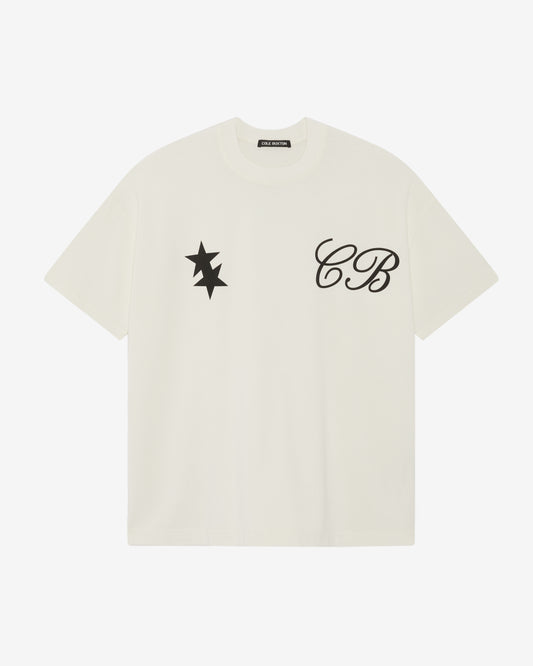 Cole Buxton | Cursive Two Stars T-Shirt | Mens | Vintage White