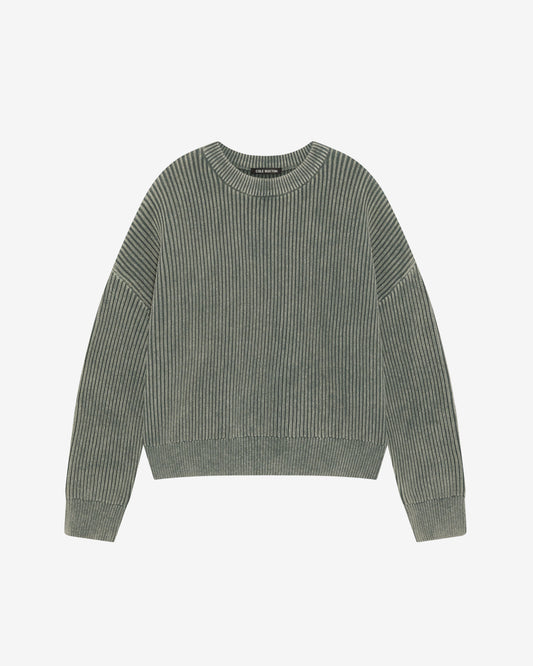 Cole Buxton | Acid Wash Knit Sweatshirt | Mens | Washed Green
