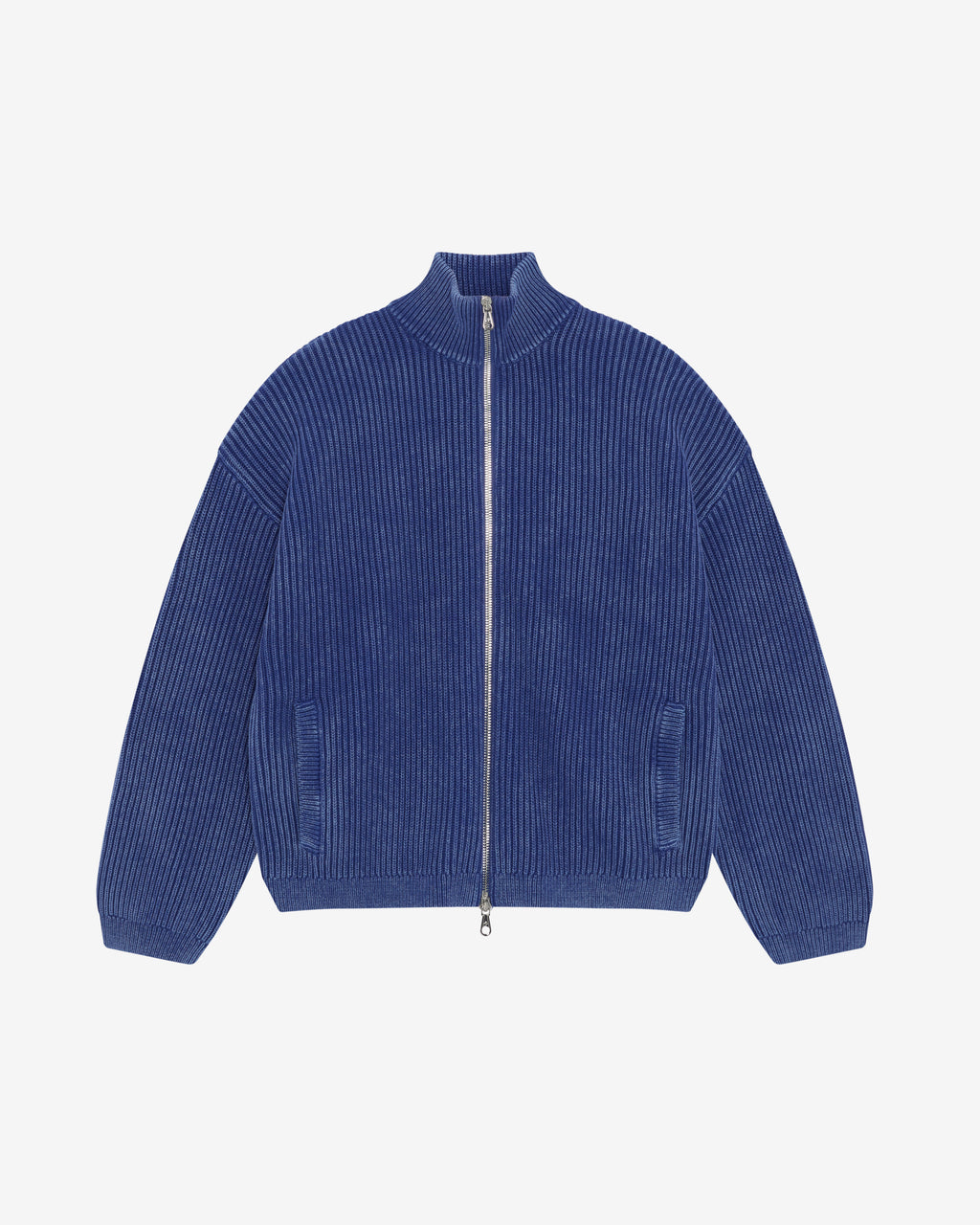Cole Buxton | Acid Wash Knit Zip Through | Mens | Washed Blue