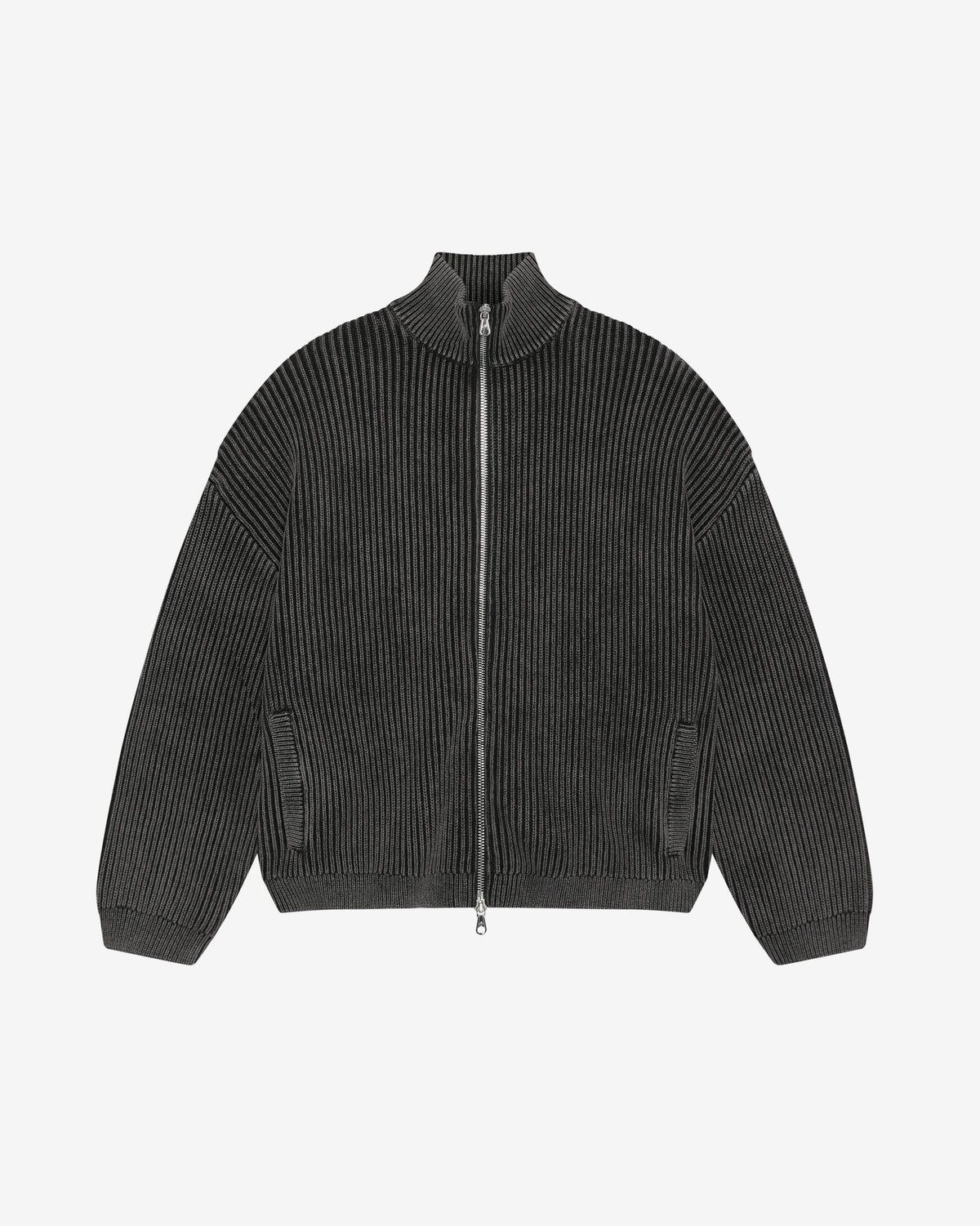 Cole Buxton | Acid Wash Knit Zip Through | Mens | Black