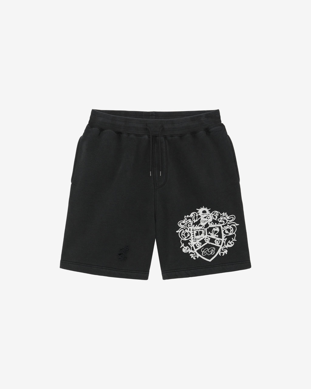 DISTRESSED COLLEGIATE CREST SHORTS