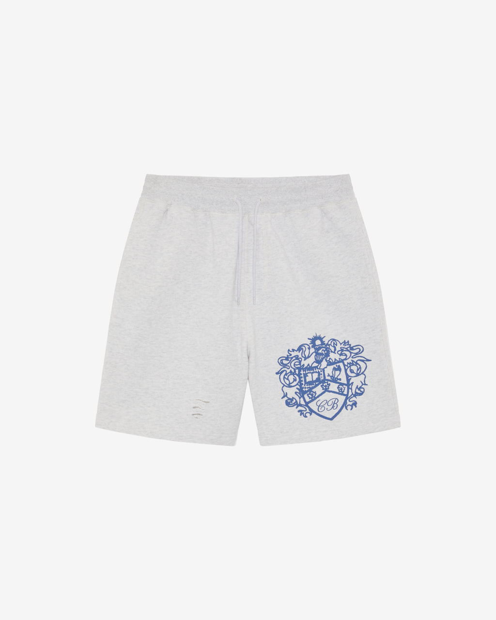 DISTRESSED COLLEGIATE CREST SHORTS