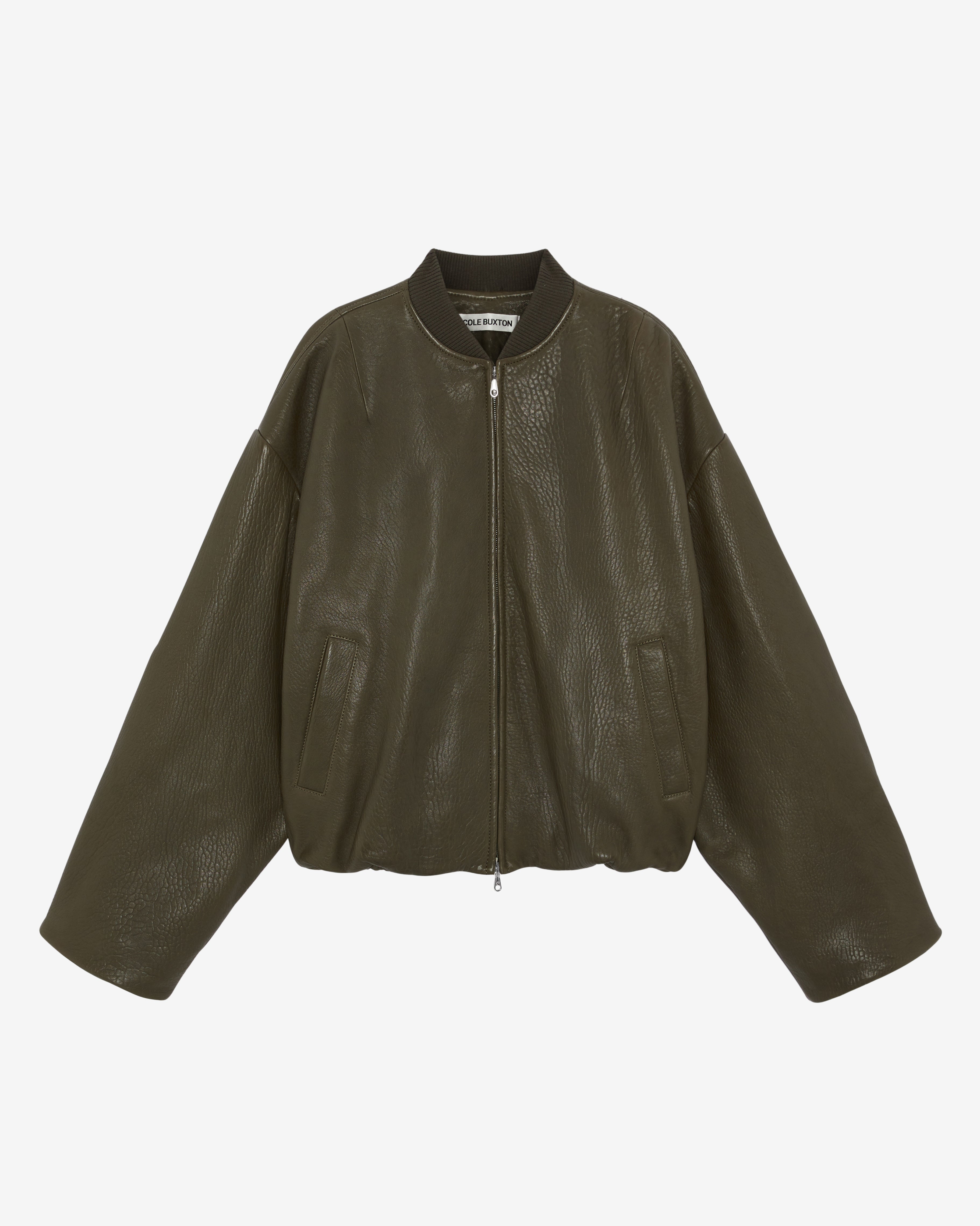 Cole Buxton | Mens Leather Bomber | Jacket | Khaki