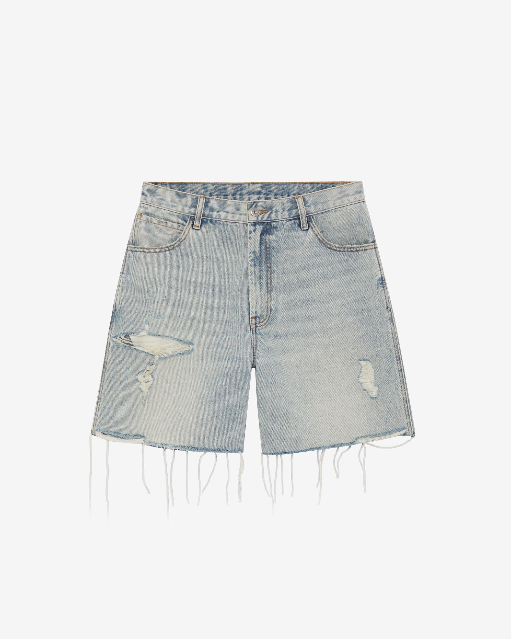 DISTRESSED CUT DENIM SHORT