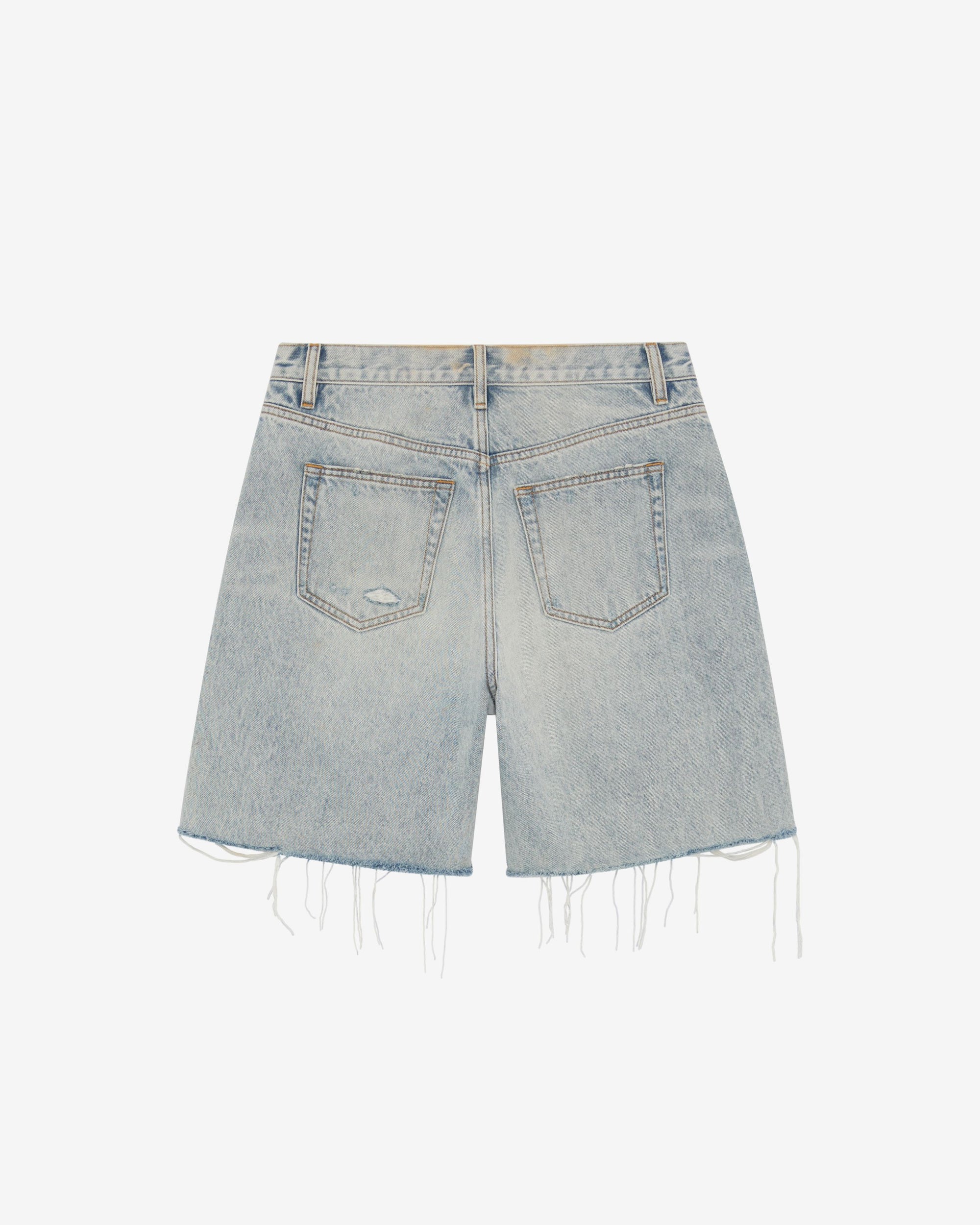 DISTRESSED CUT DENIM SHORT