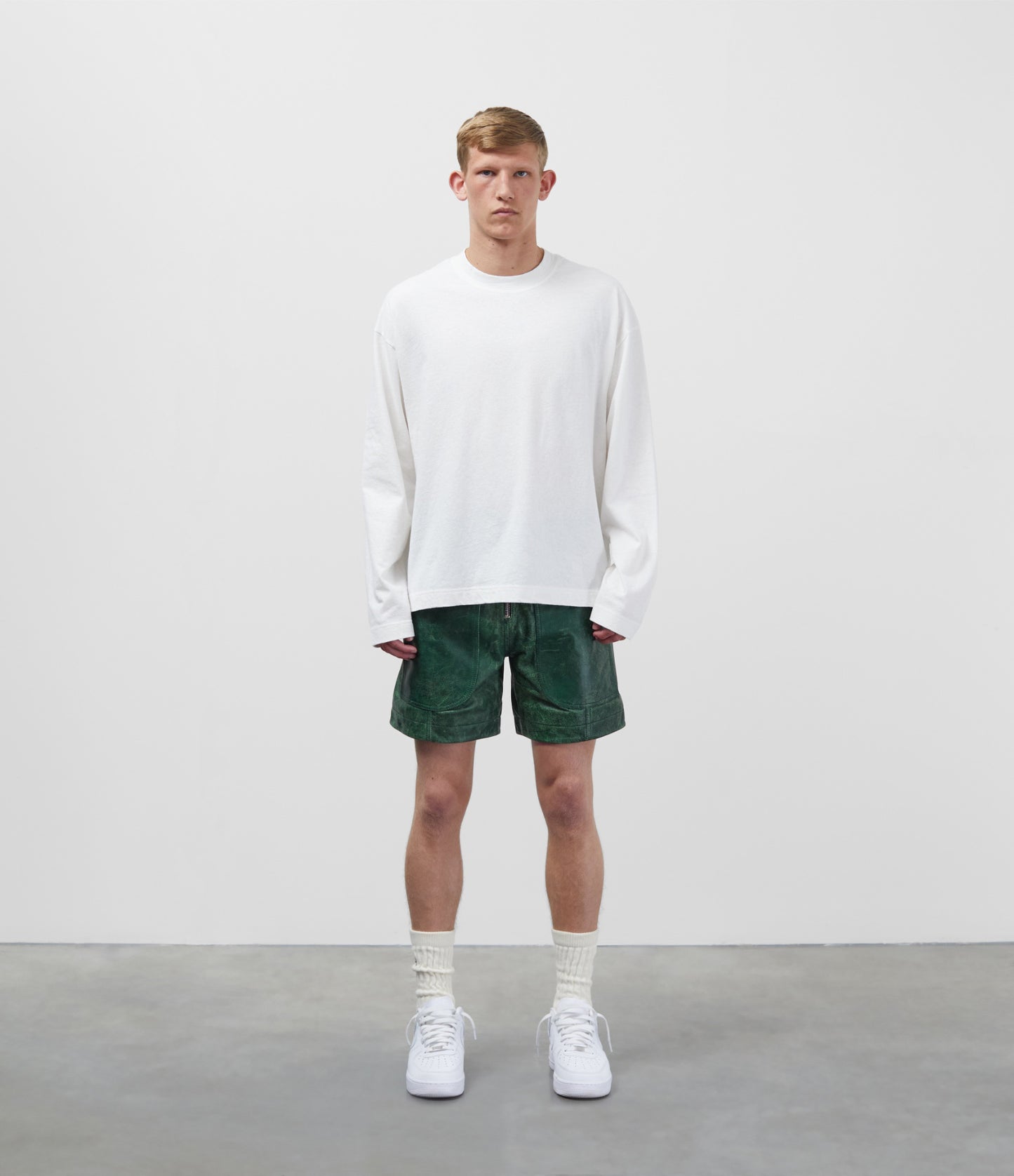 Cole Buxton | Cracked Leather Shorts | Mens | Green