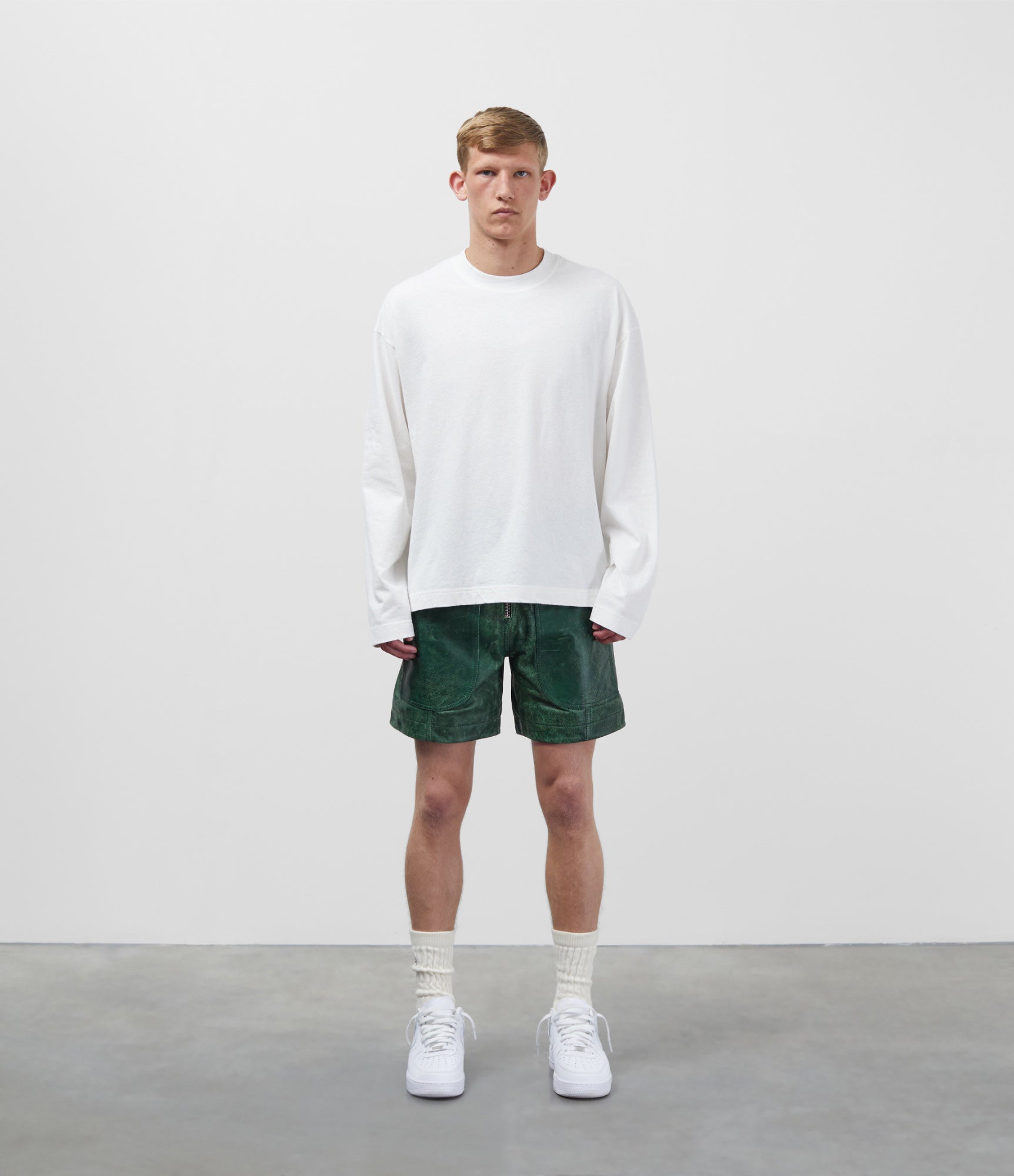Cole Buxton | Cracked Leather Shorts | Mens | Green