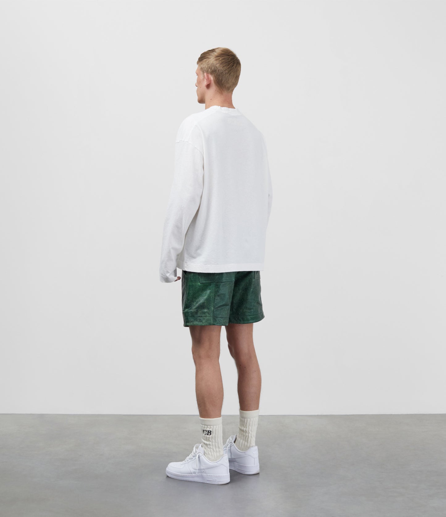 Cole Buxton | Cracked Leather Shorts | Mens | Green
