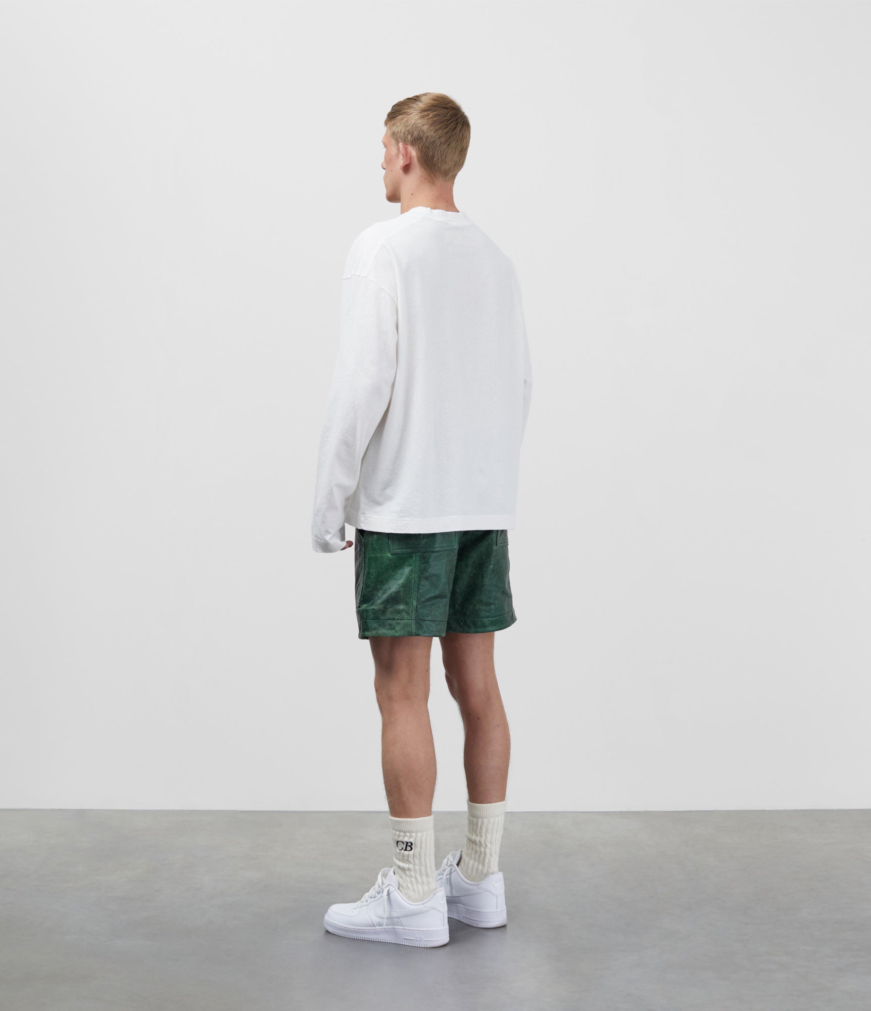 Cole Buxton | Cracked Leather Shorts | Mens | Green