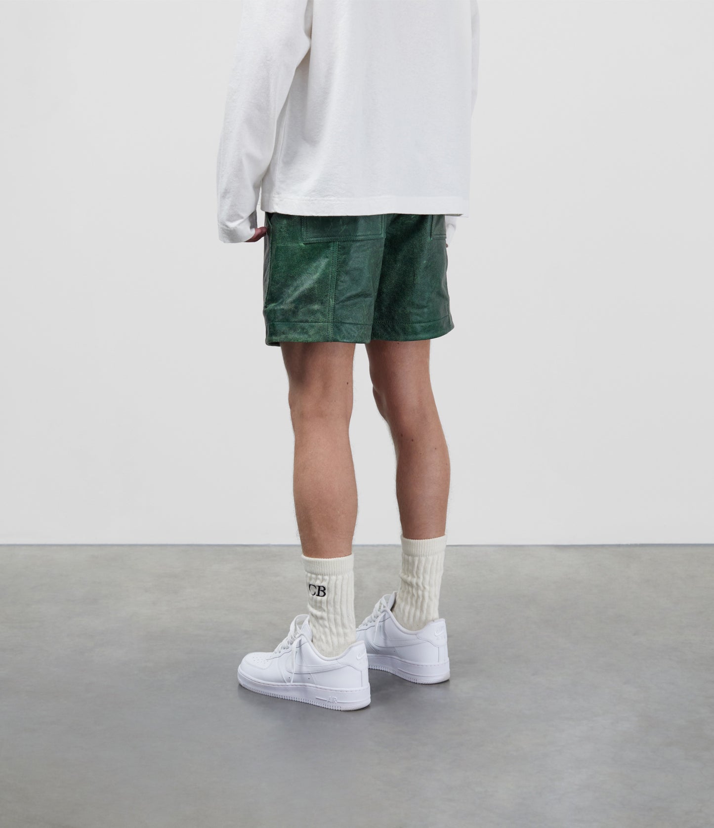 Cole Buxton | Cracked Leather Shorts | Mens | Green