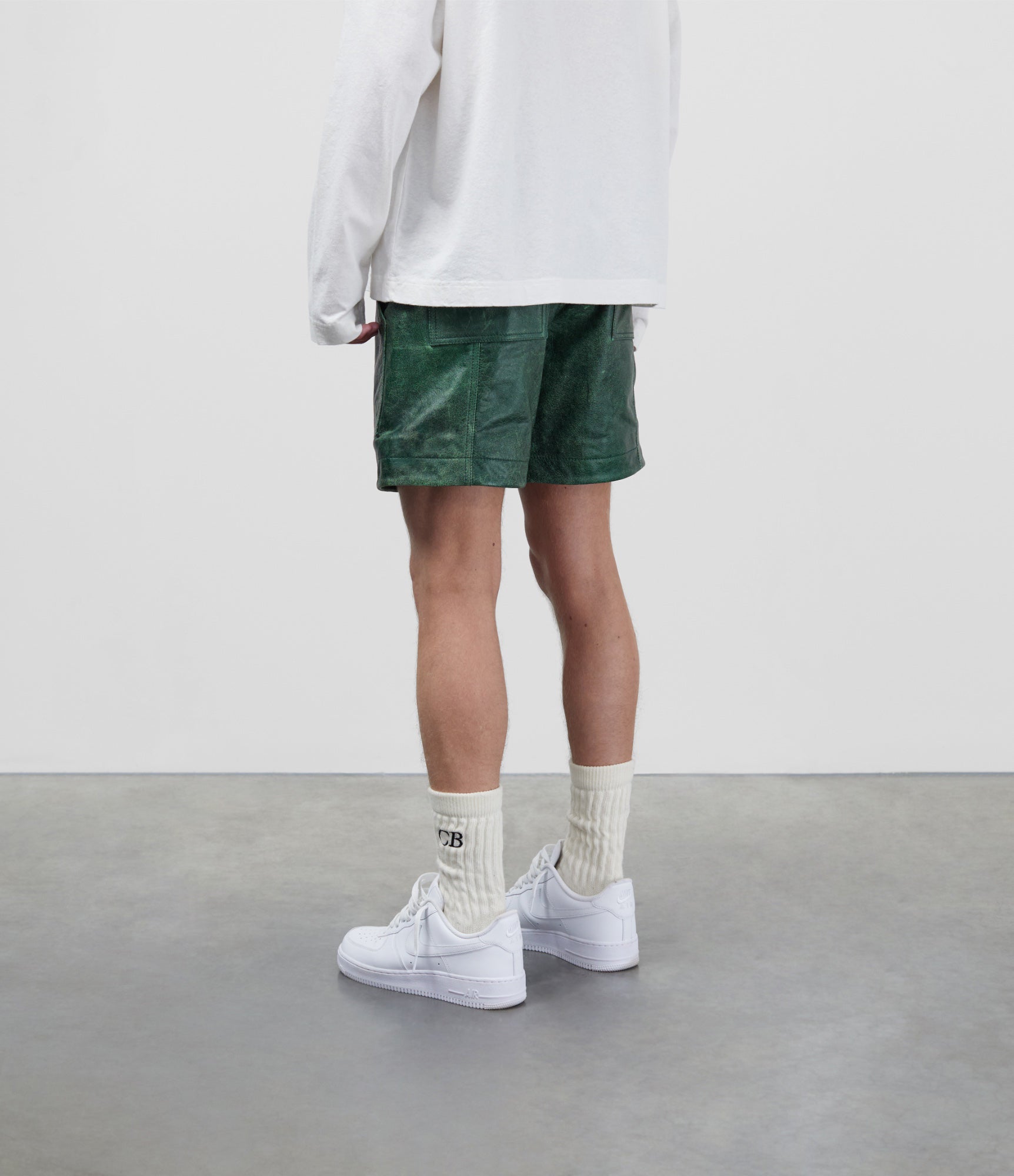Cole Buxton | Cracked Leather Shorts | Mens | Green