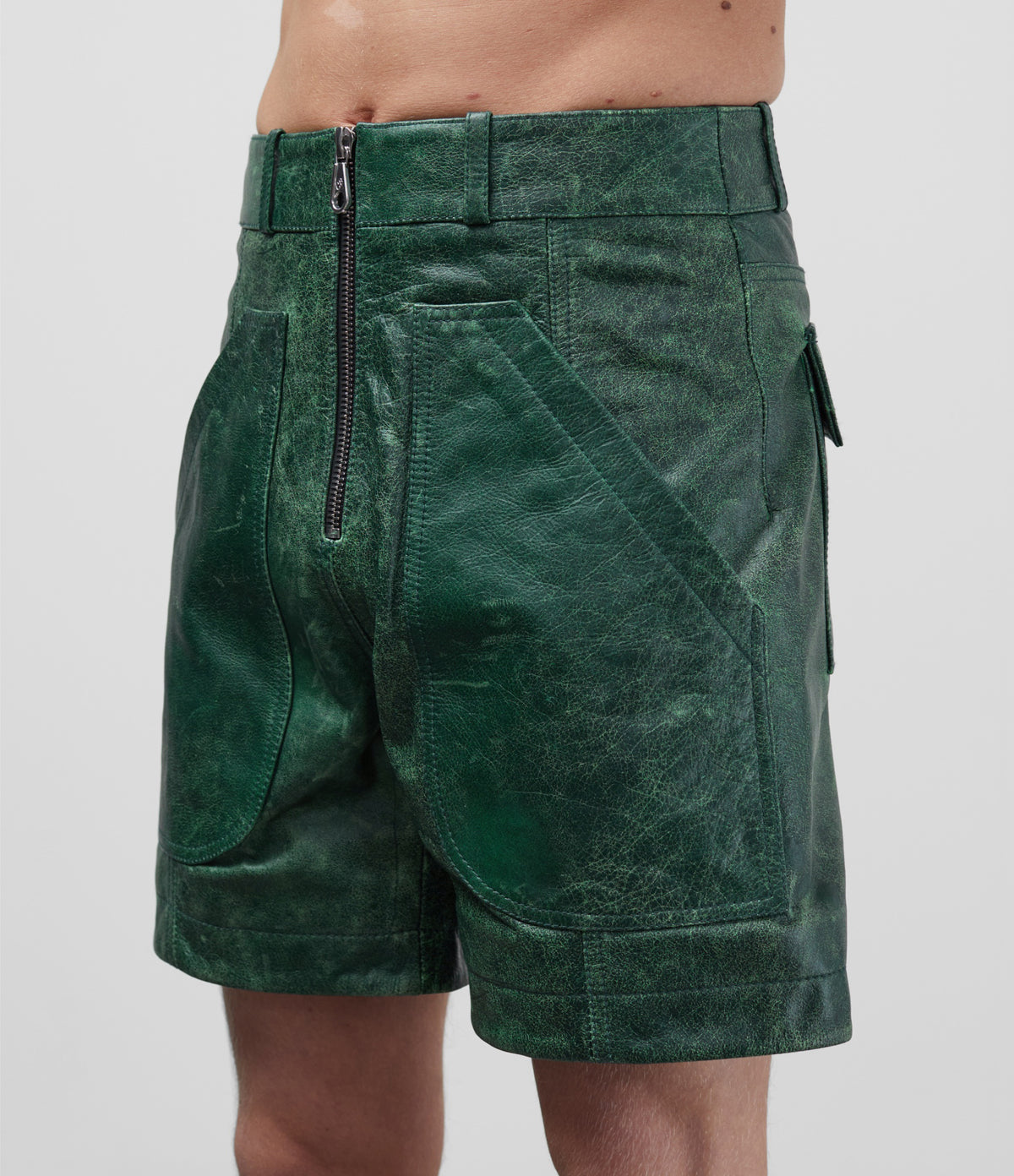 Cole Buxton | Cracked Leather Shorts | Mens | Green