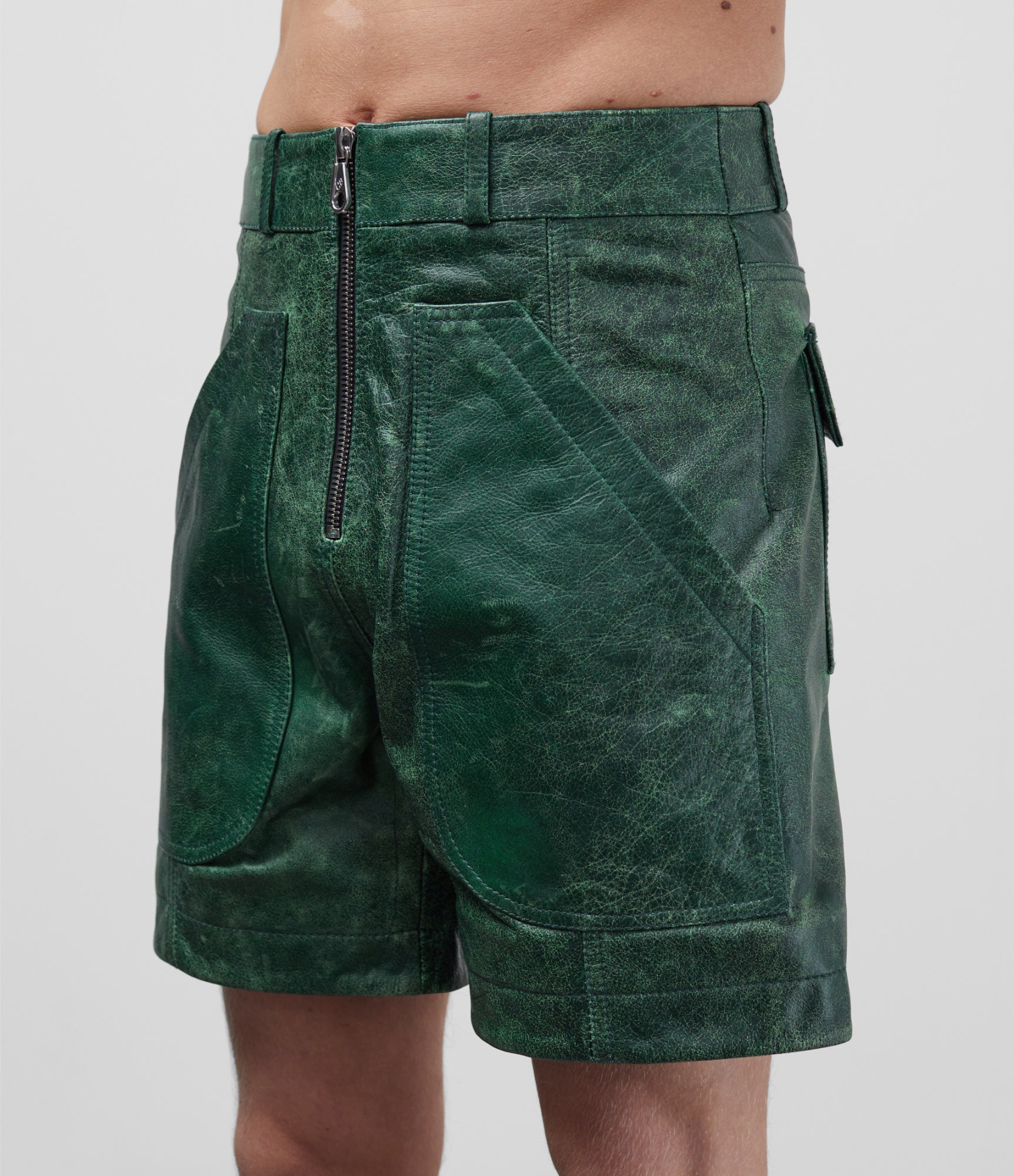 Cole Buxton | Cracked Leather Shorts | Mens | Green