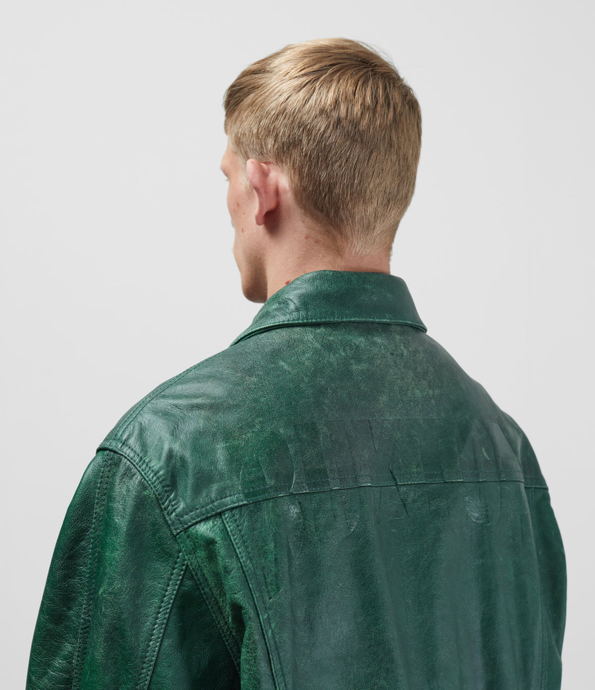 Cole Buxton | Cracked Leather Trucker Jacket | Mens | Green