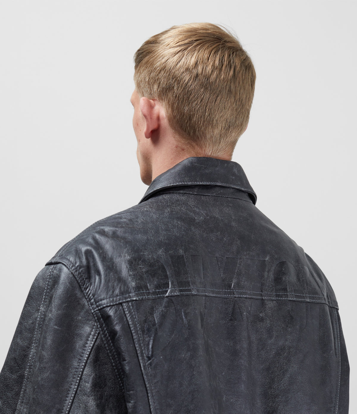 Cole Buxton | Cracked Leather Trucker Jacket | Mens | Black