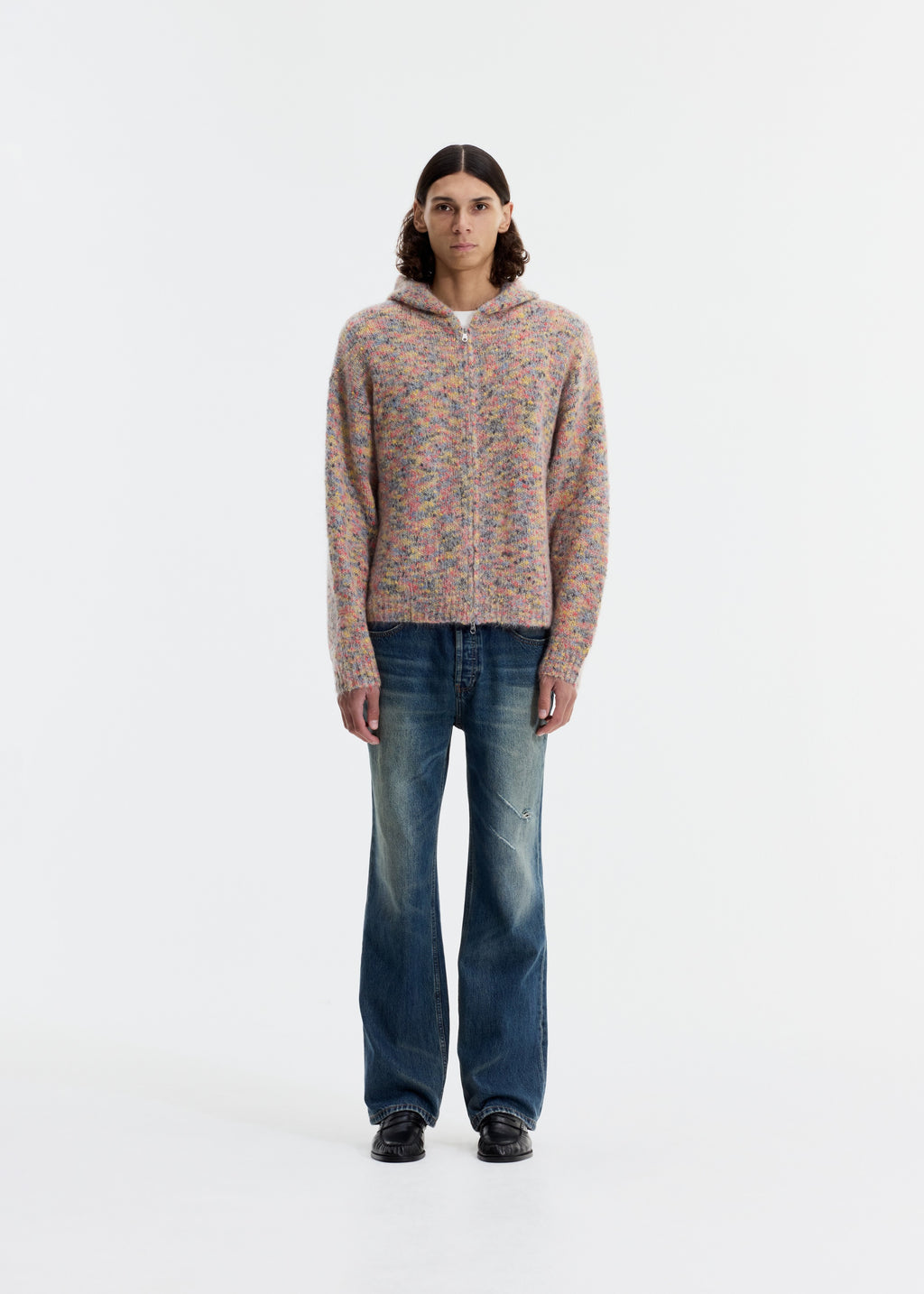 FLECK KNIT ZIPPED HOODIE