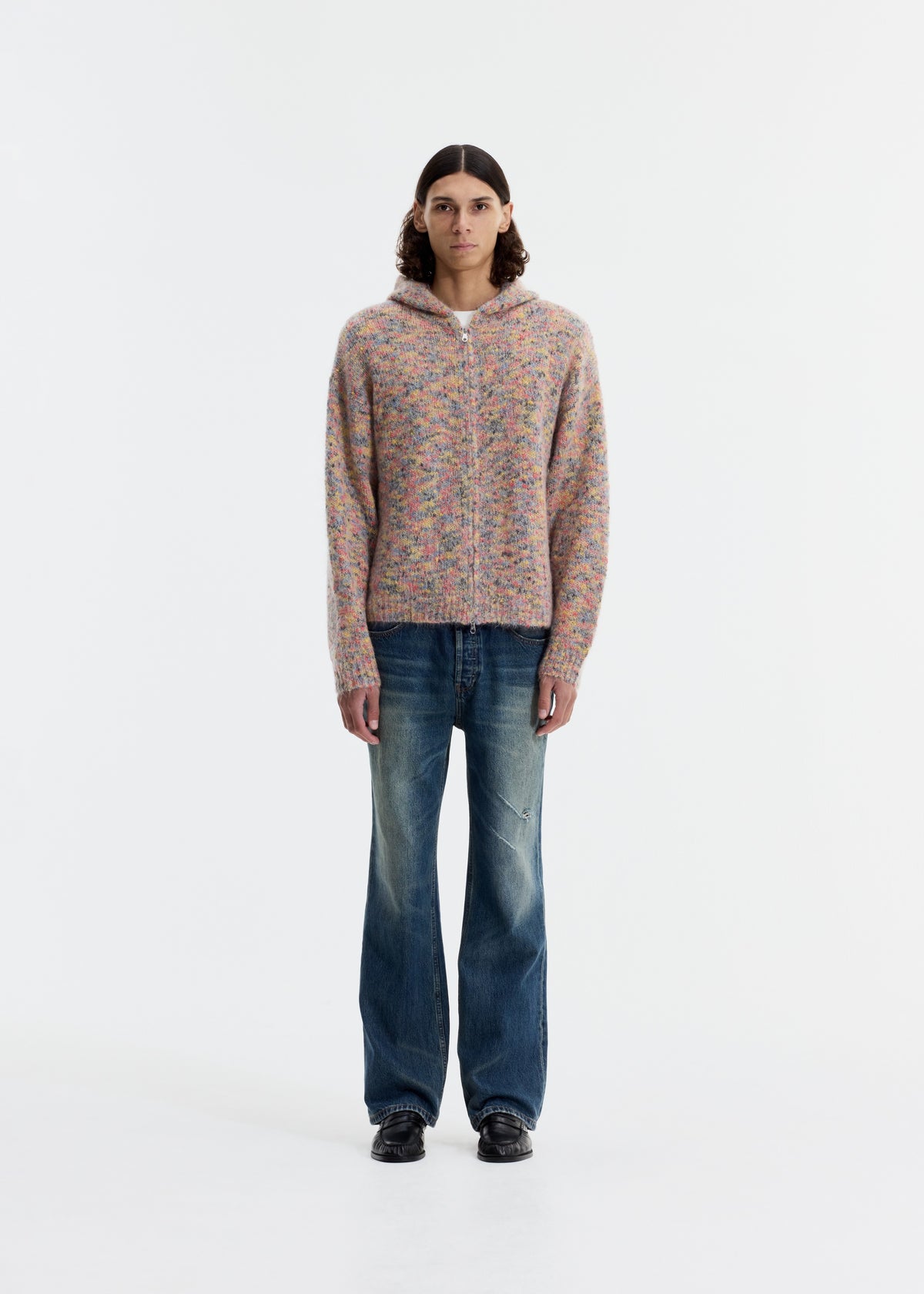 FLECK KNIT ZIPPED HOODIE