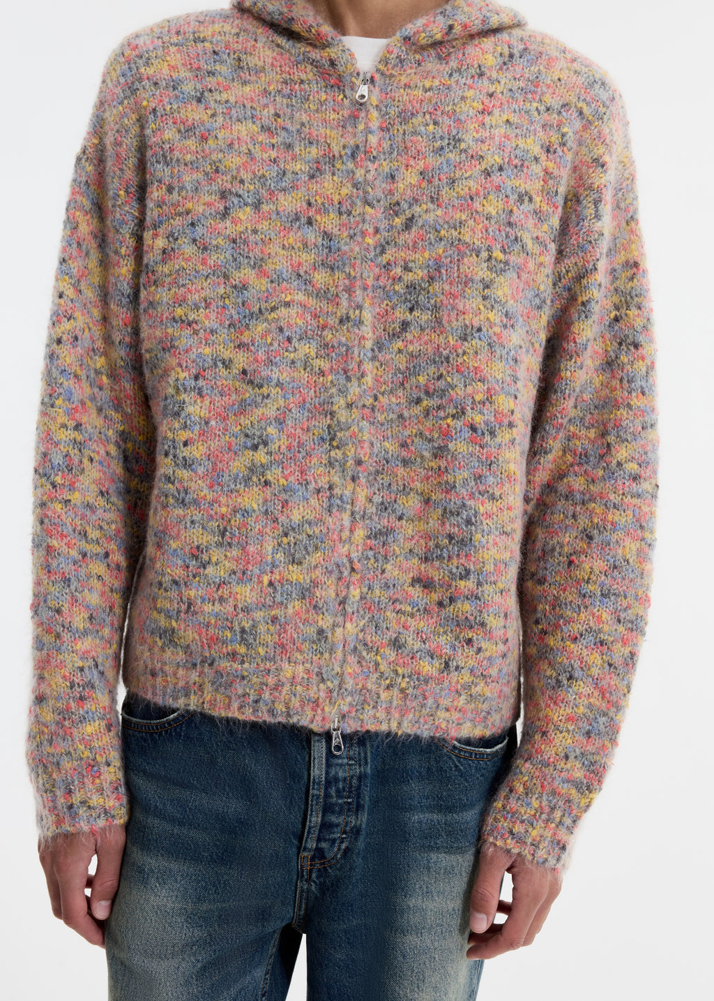 FLECK KNIT ZIPPED HOODIE