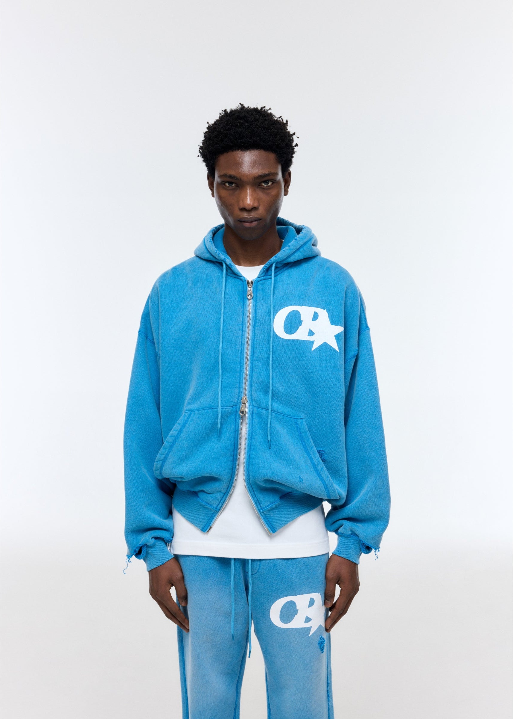 CB STAR DISTRESSED POCKET ZIPPED HOODIE
