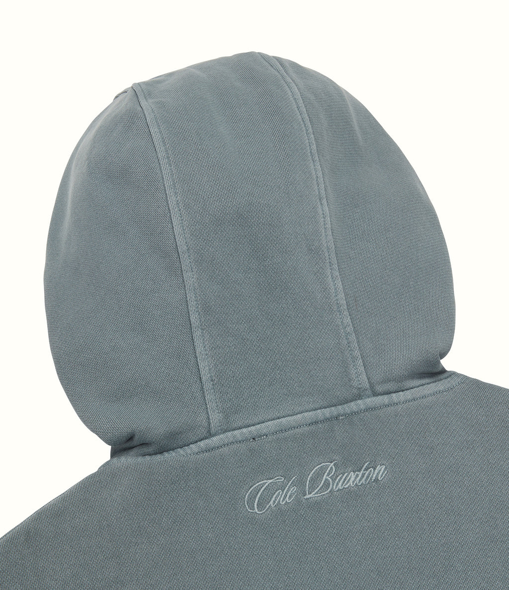 Cole Buxton | Heavyweight Cropped Logo Zipped Hoodie | Cotton | Washed Green