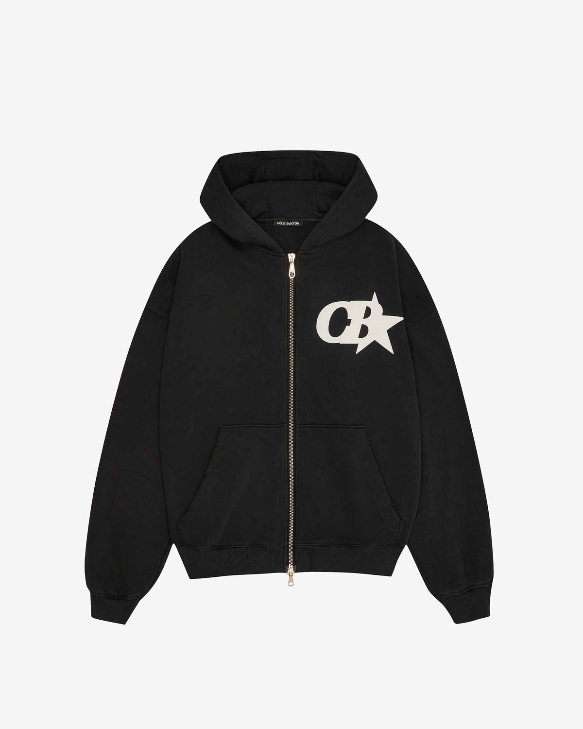 Cole Buxton | CB Star Zipped Hoodie | Mens | Heavyweight | Cotton | Vintage Black