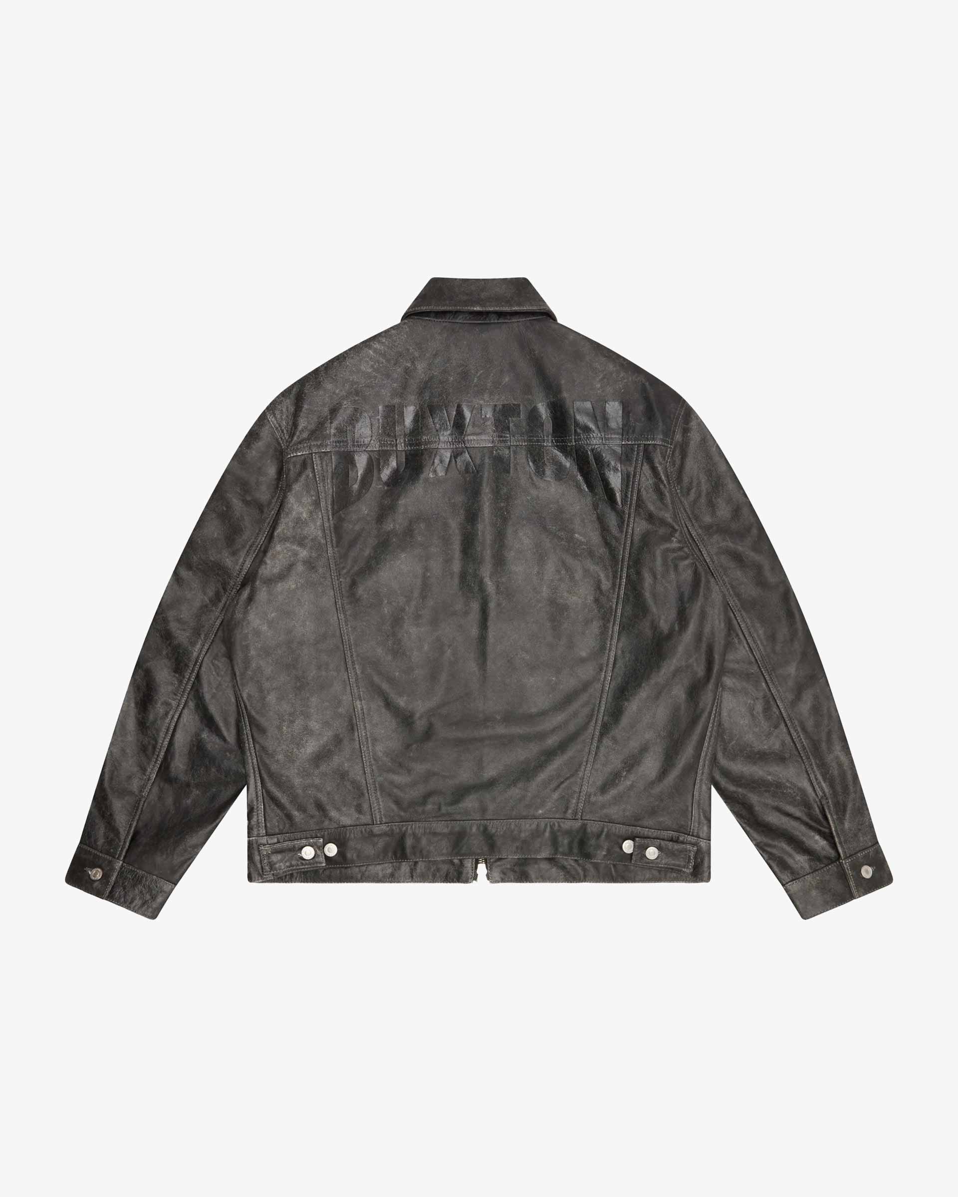 Cole Buxton | Cracked Leather Trucker Jacket | Mens | Black