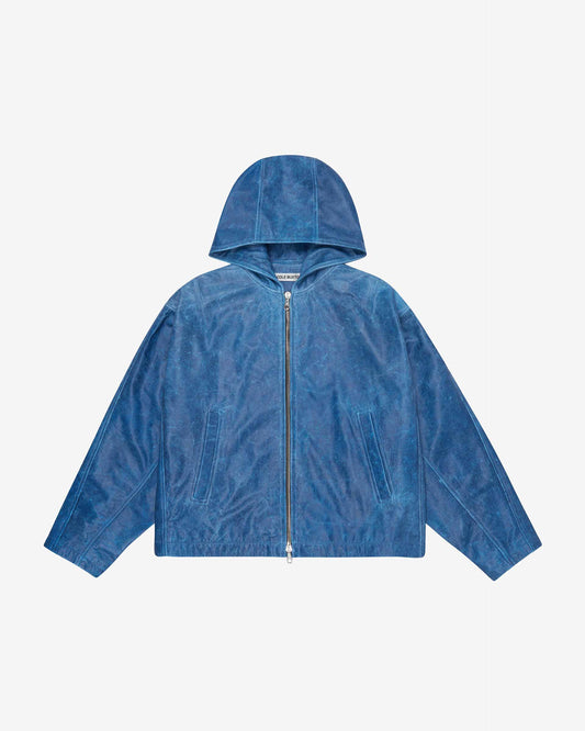 Cole Buxton | Hooded Leather Jacket | Mens | Leather | Blue