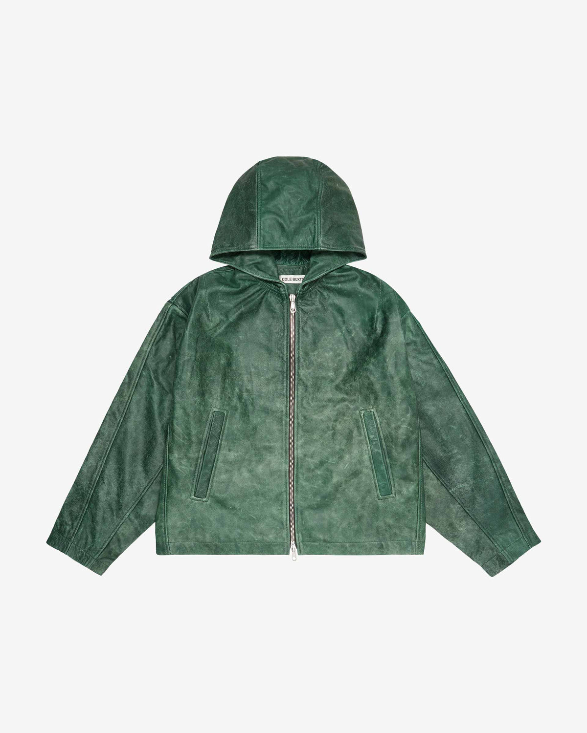 Cole Buxton | Hooded Leather Jacket | Mens | Green