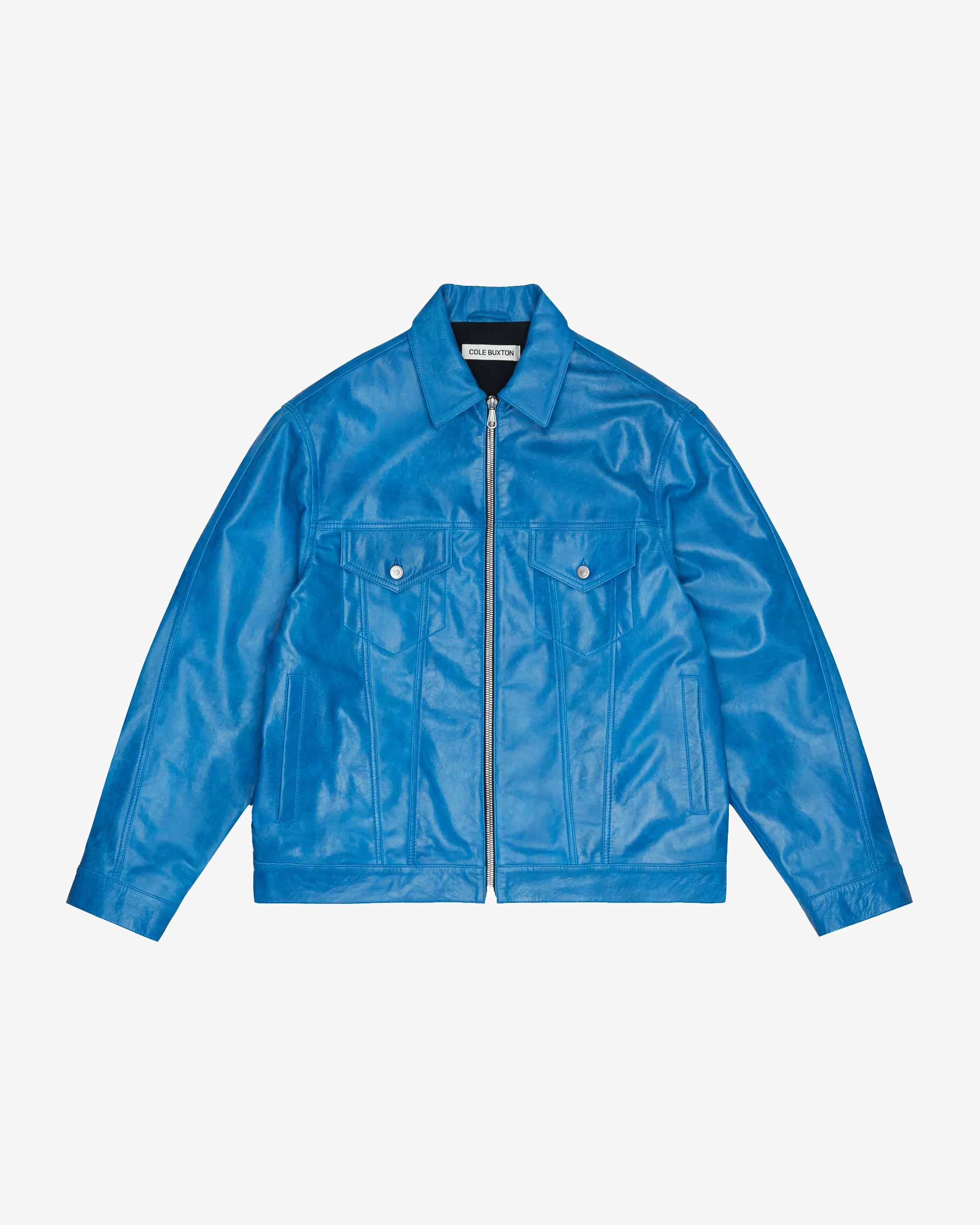 Cole Buxton | Leather Trucker Jacket | Mens | Leather | Blue