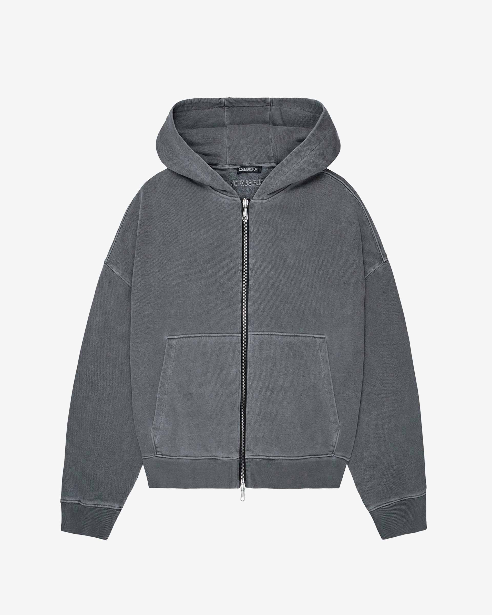 Cole Buxton | Warm Up Cropped Logo Zip Hoodie | Mens | Washed Black